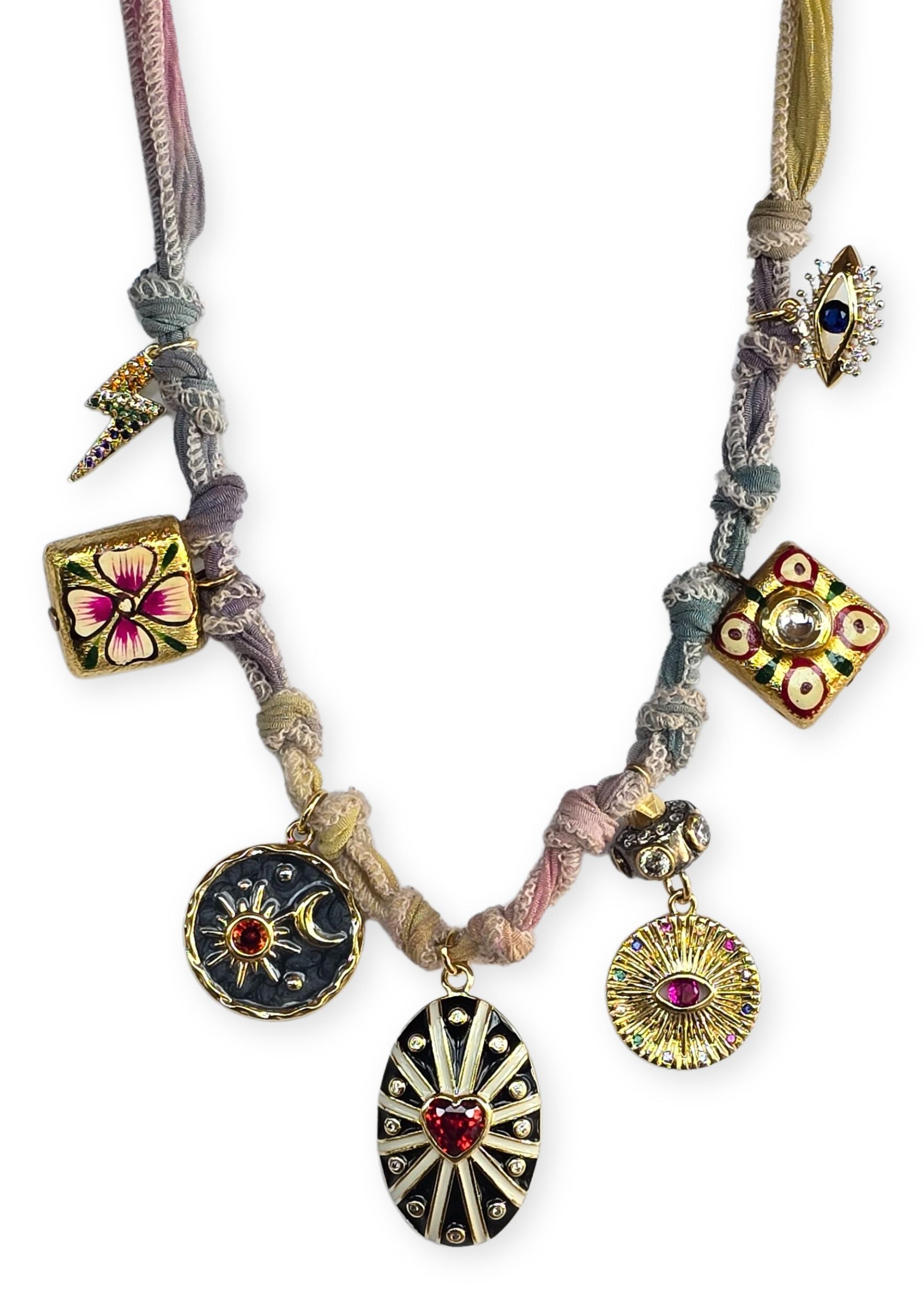 Ribbon charm necklace heart of light