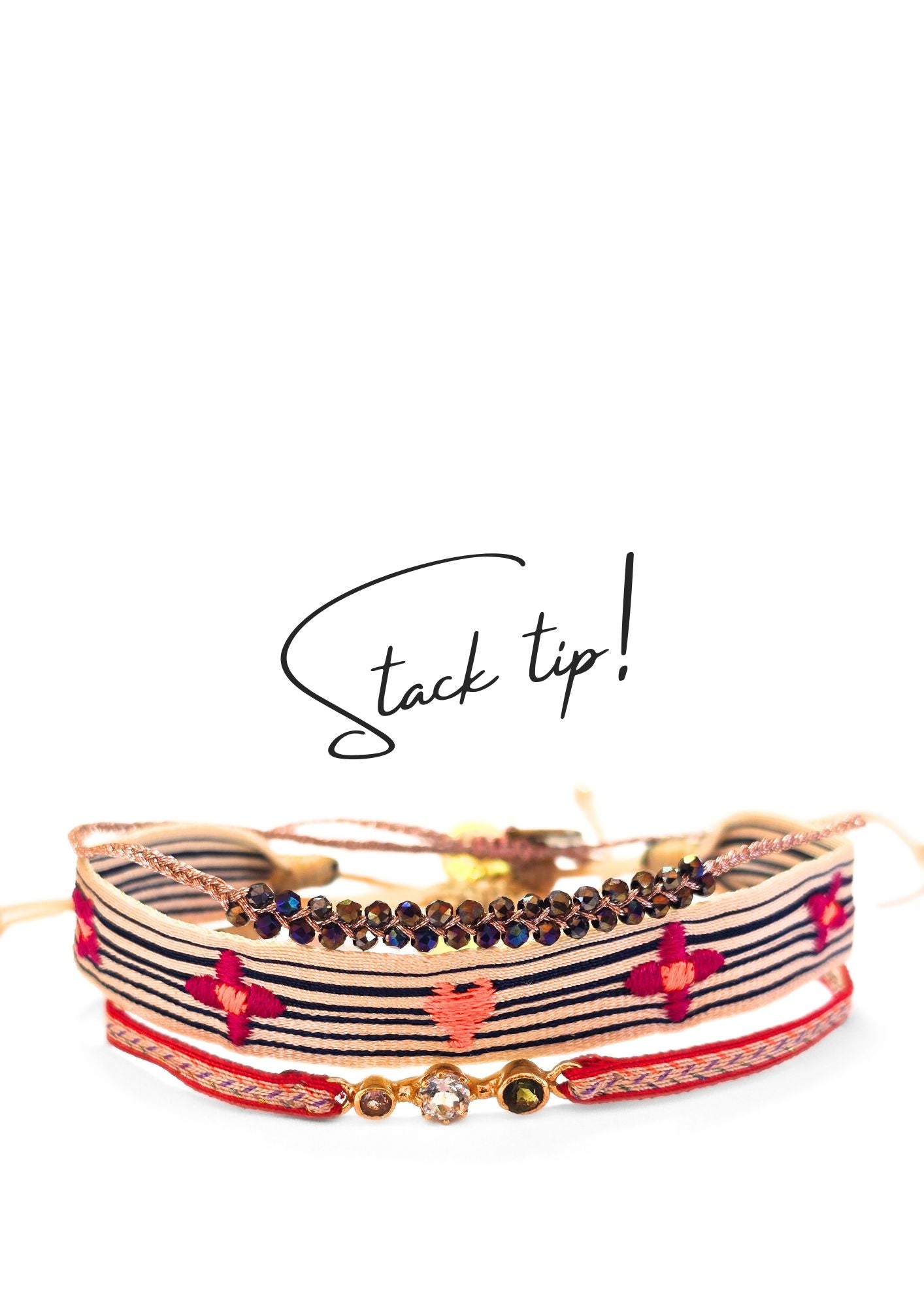 Guanabana Geflochtenes Armband 3 Steine Schwarz Gold