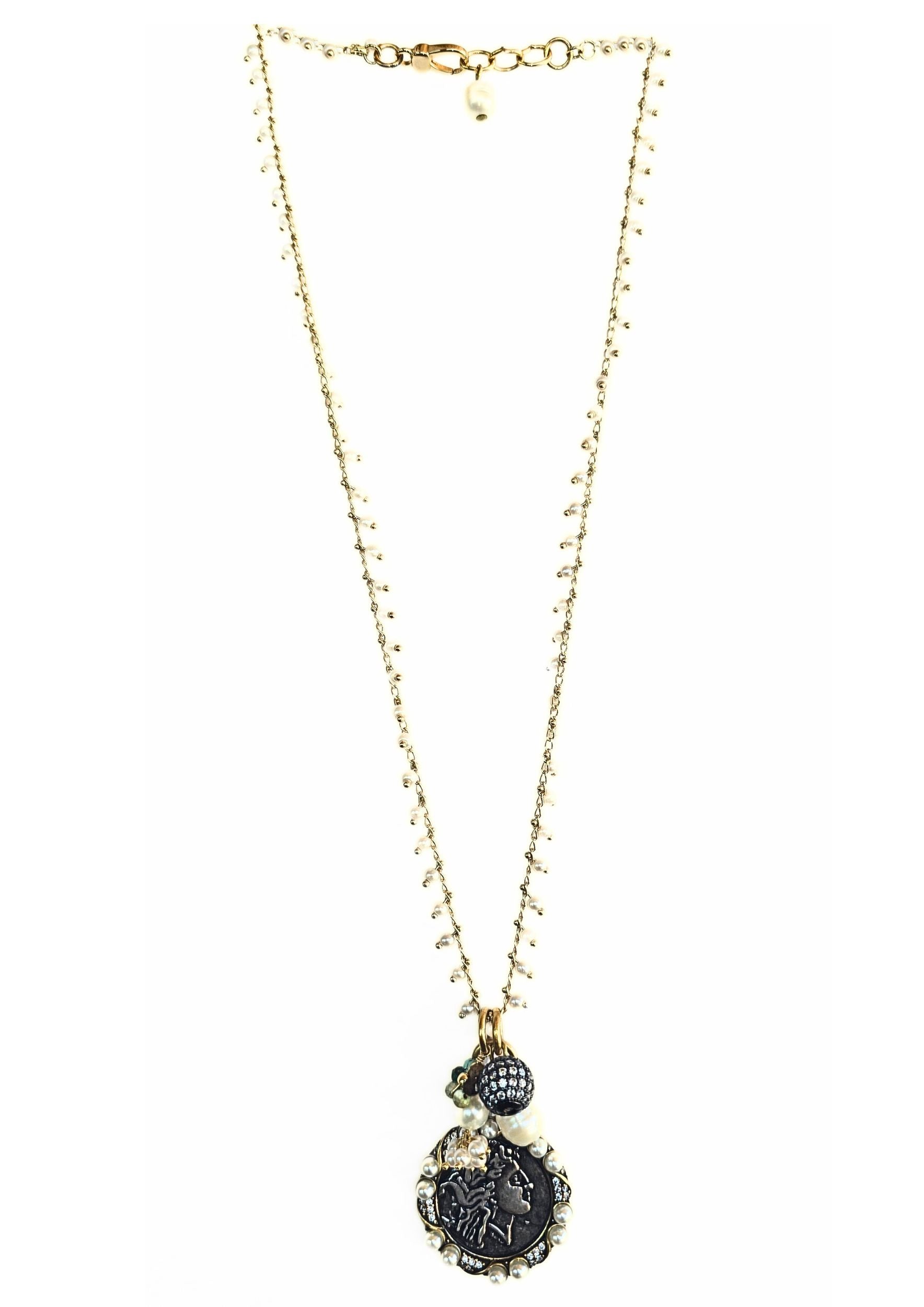 Medusa pearl charm necklace