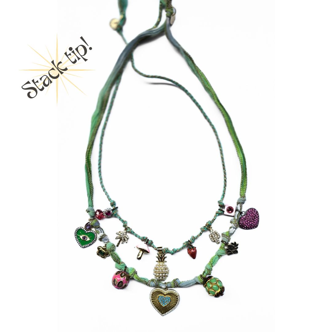 Breloque ruban triple Amour vert bleu