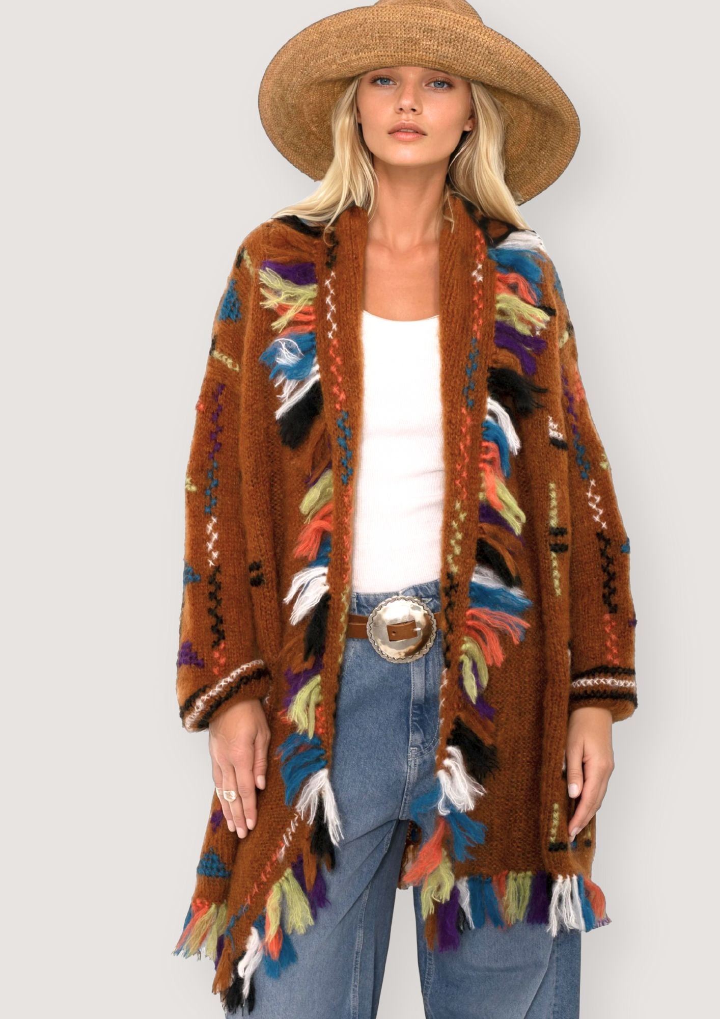 Cardigan Rider a punto croce marrone multicolore preorder