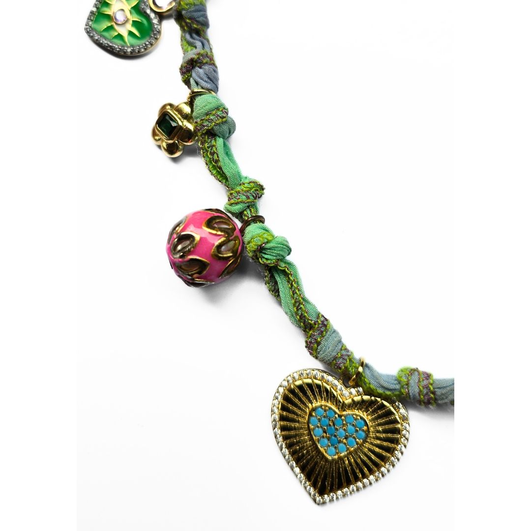Breloque ruban triple Amour vert bleu