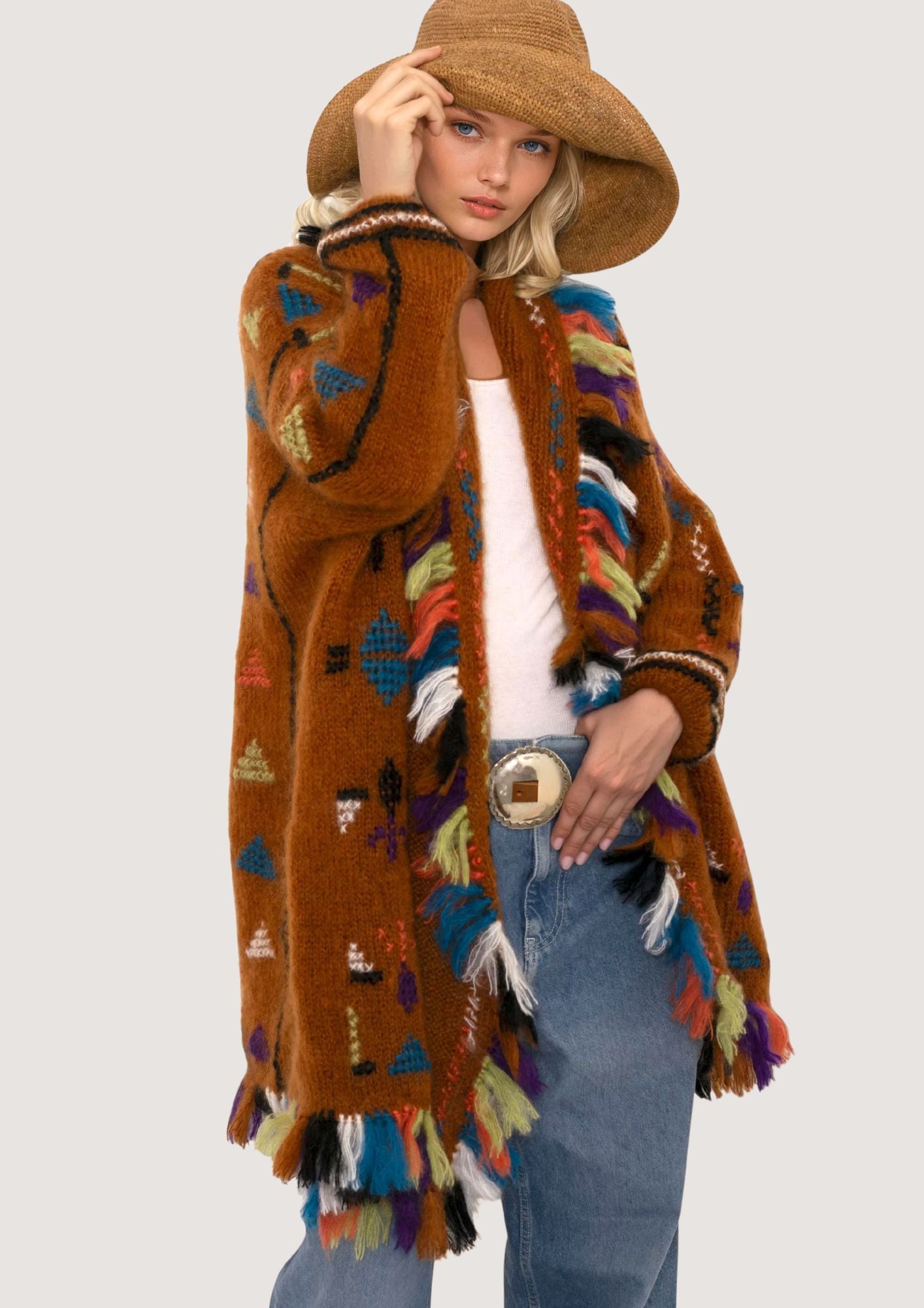 Cardigan Rider a punto croce marrone multicolore preorder