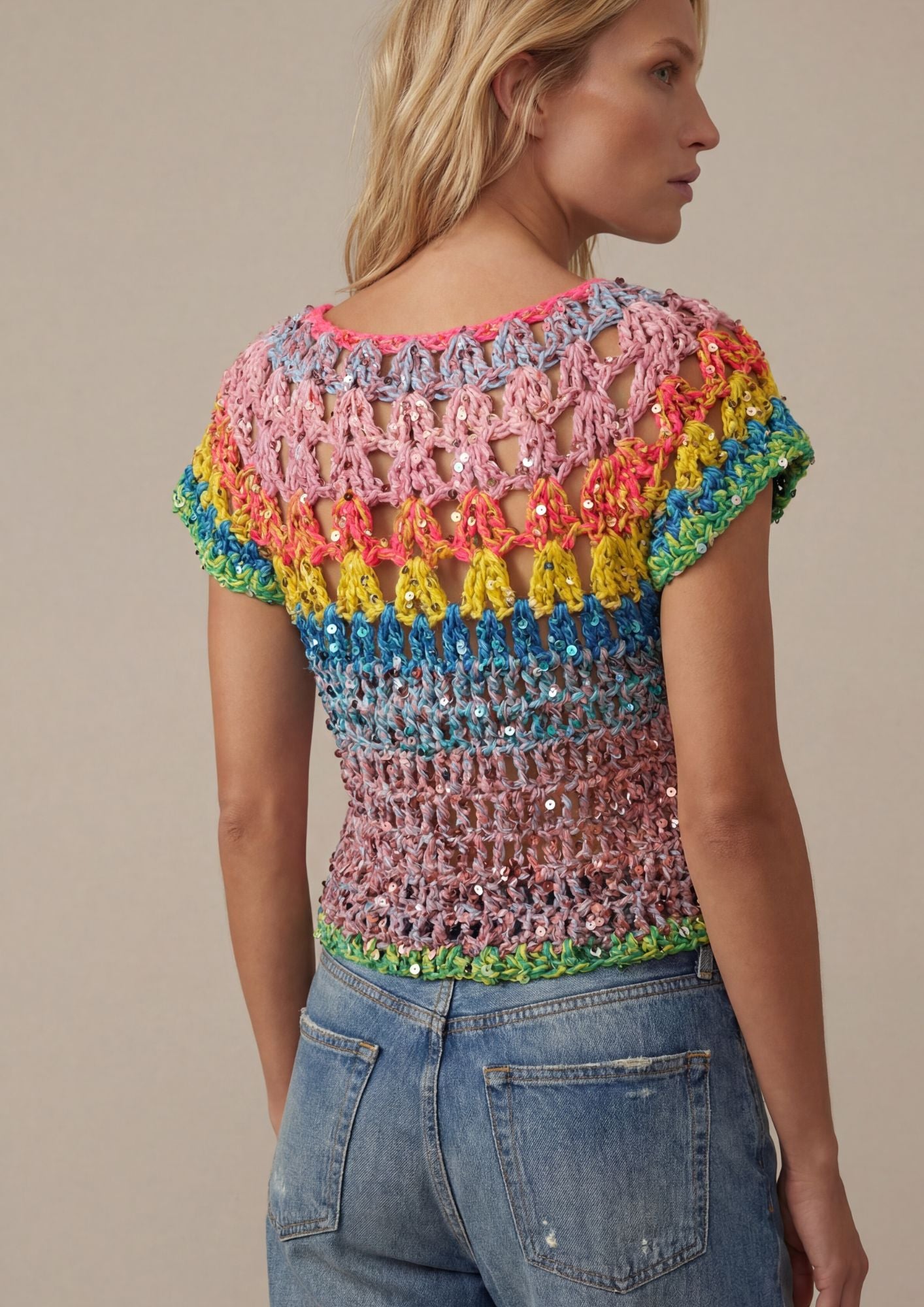 Haut Mika en crochet rainbow