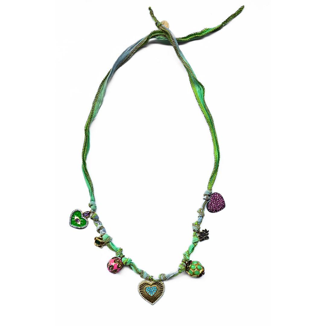 Breloque ruban triple Amour vert bleu