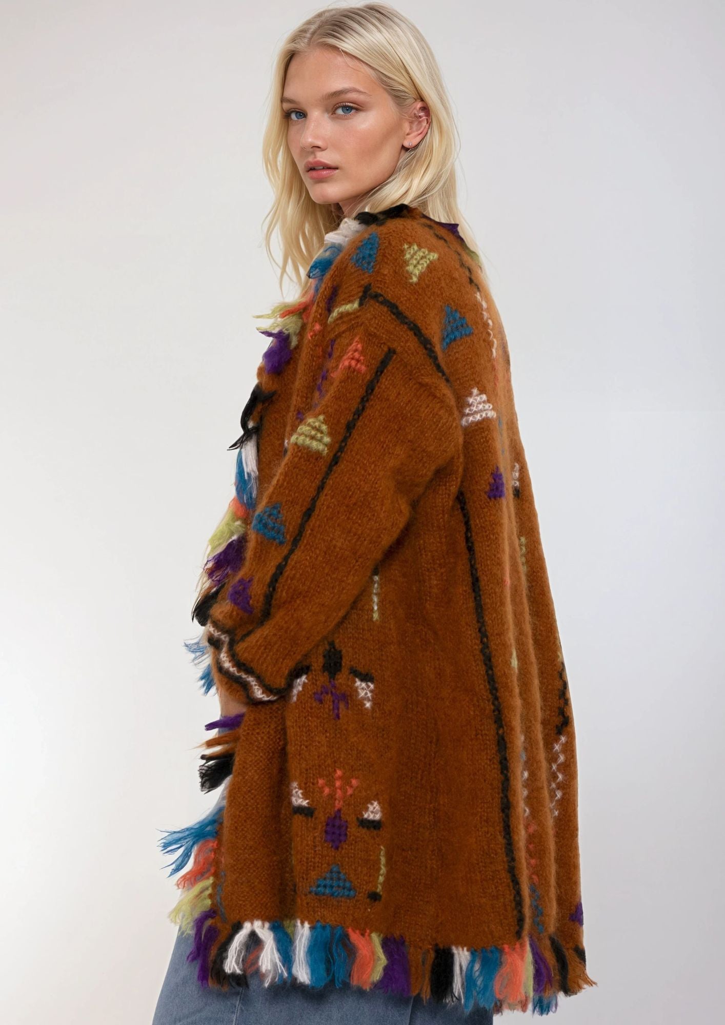Cardigan Rider a punto croce marrone multicolore preorder