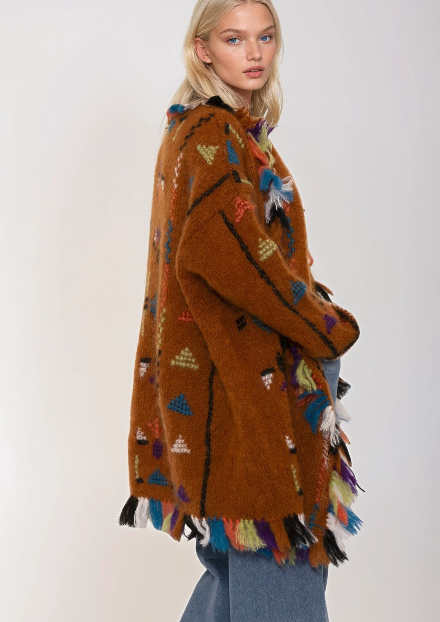 Cardigan Rider a punto croce marrone multicolore preorder