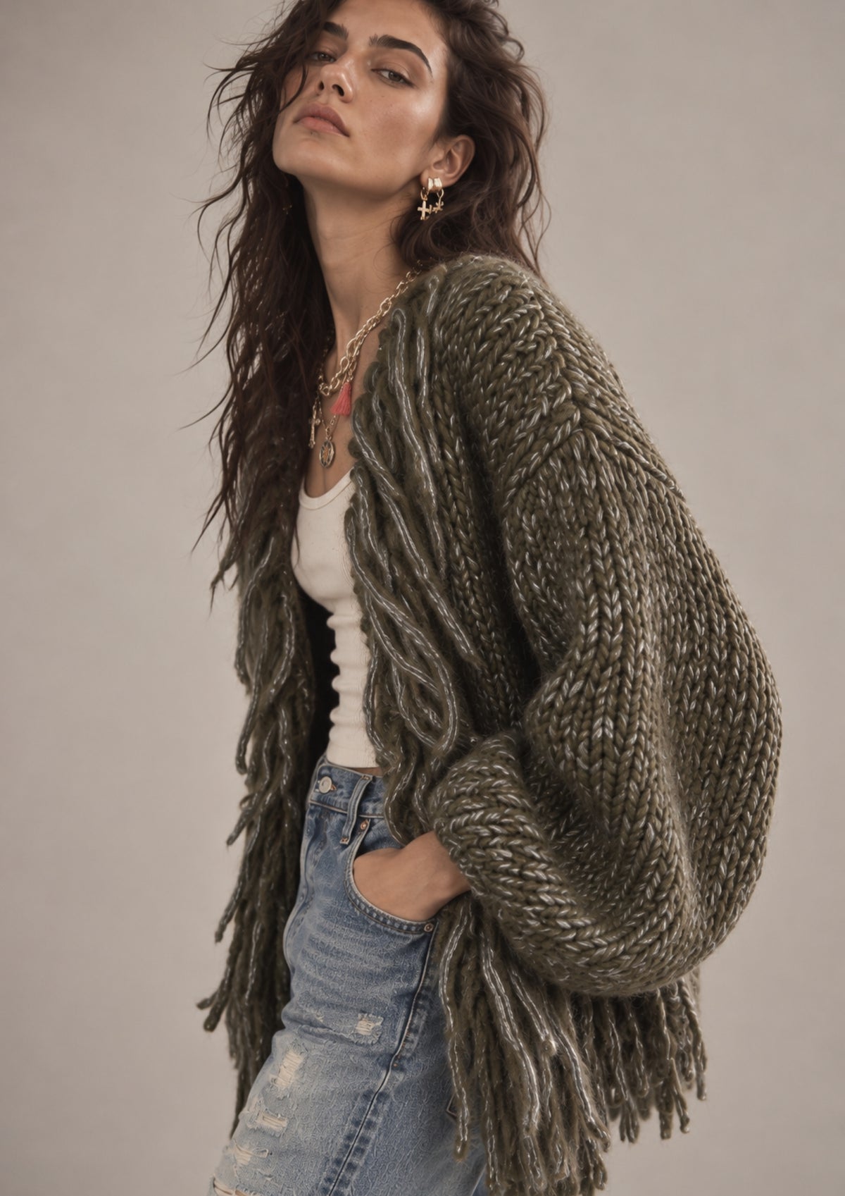 Flecco cardigan Moss Smoke