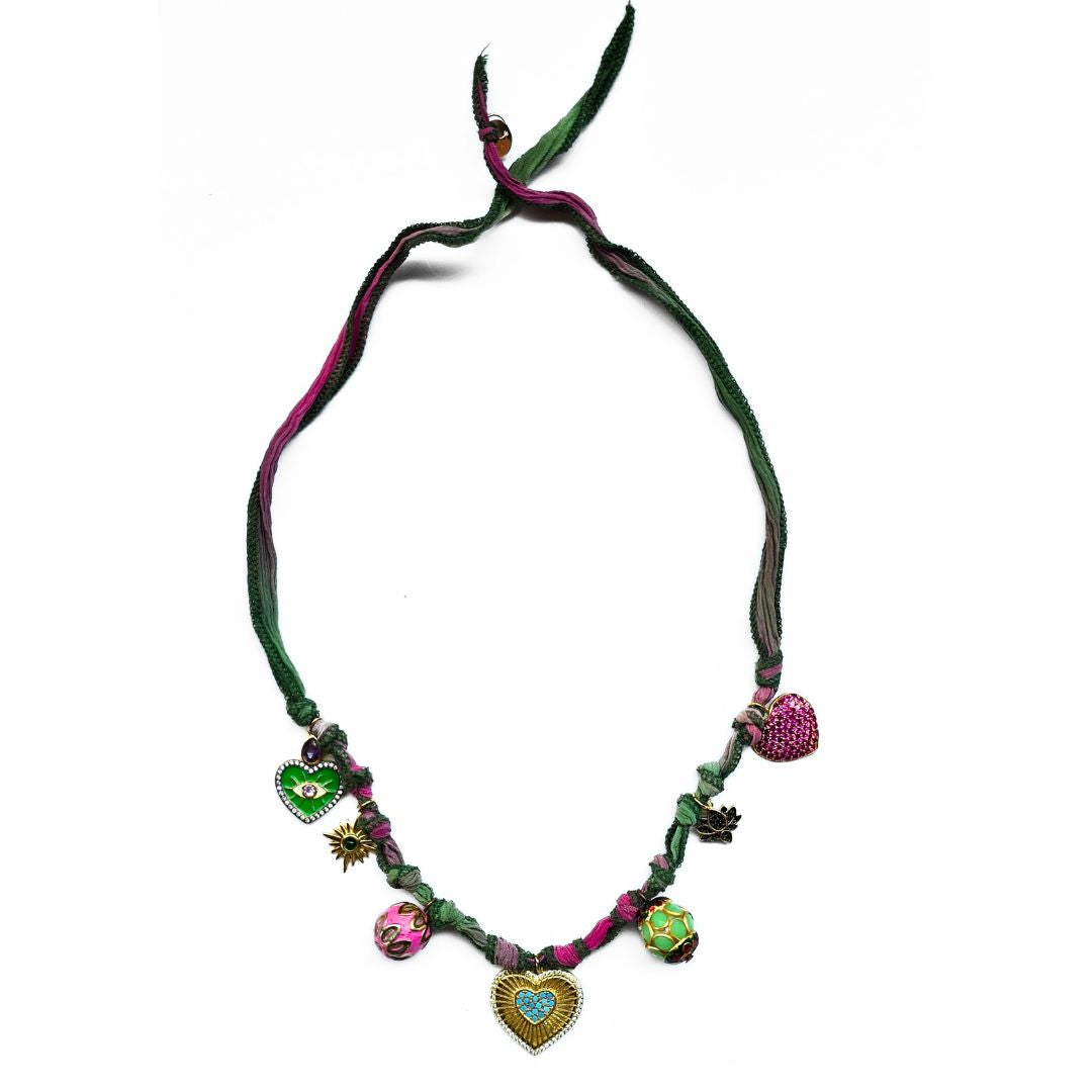Fita amuleto triplo Amor verde rosa