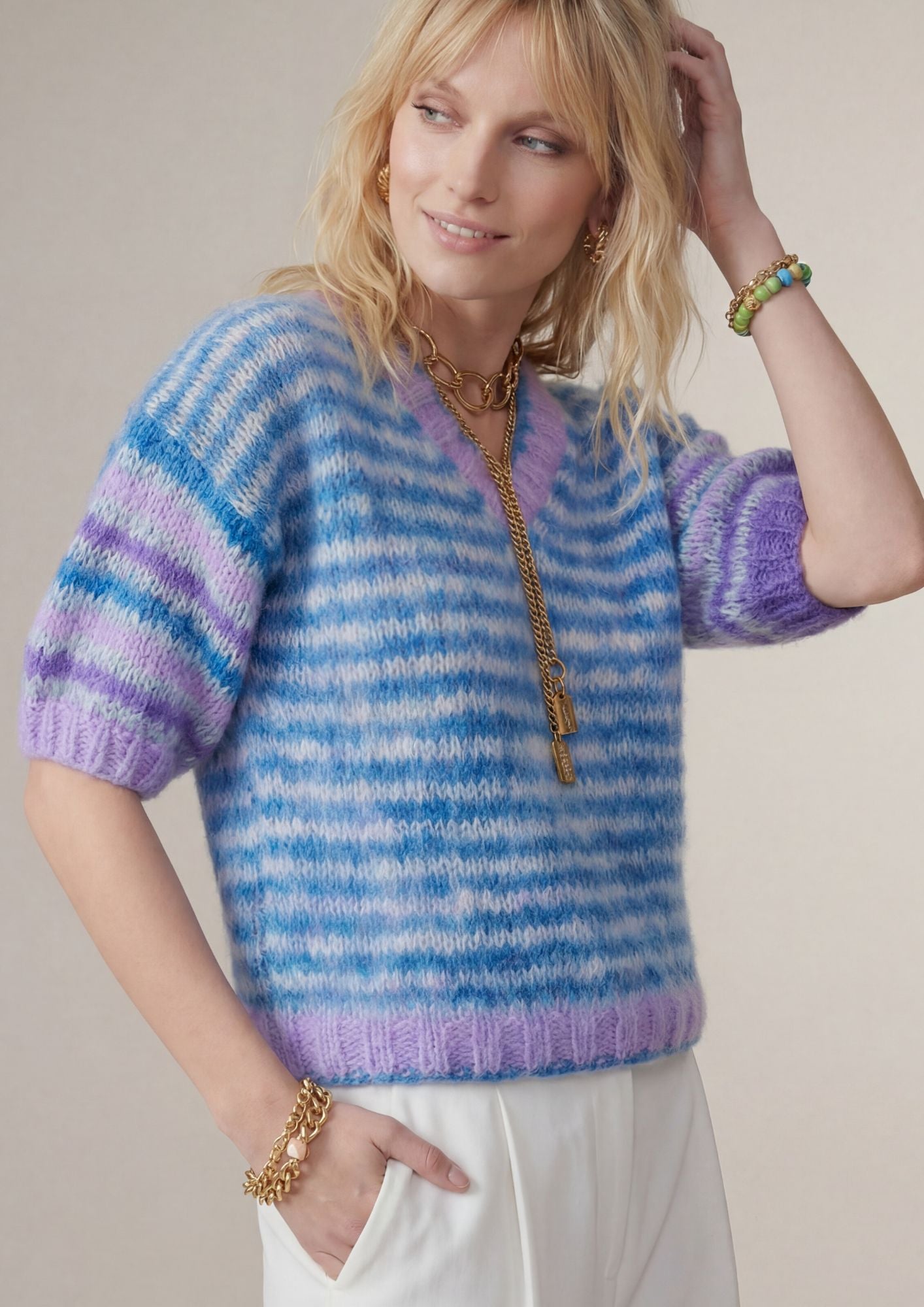 Maglione Chantal a righe Sky Lavender
