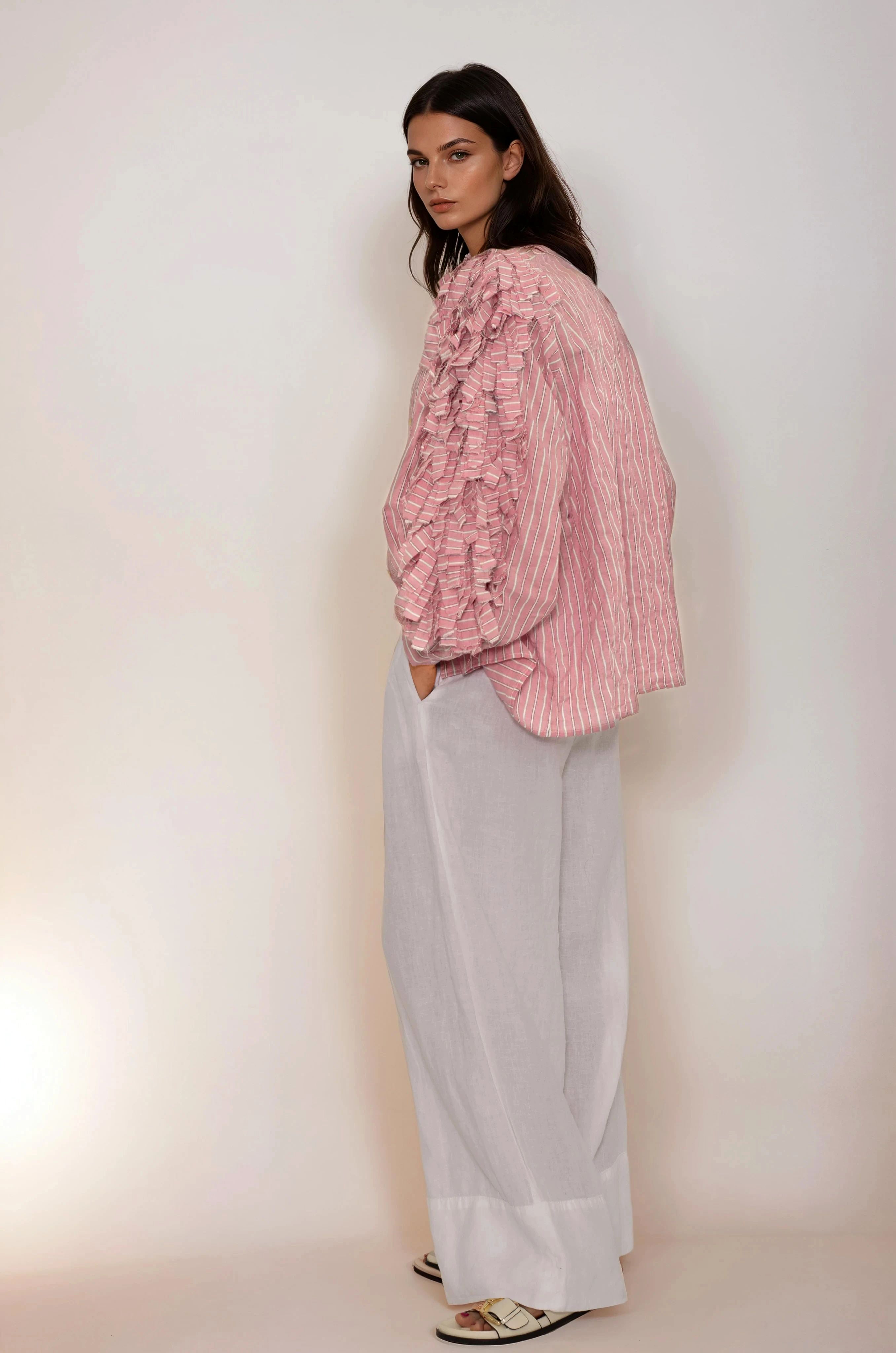 Vogelbluse pink-gestreift