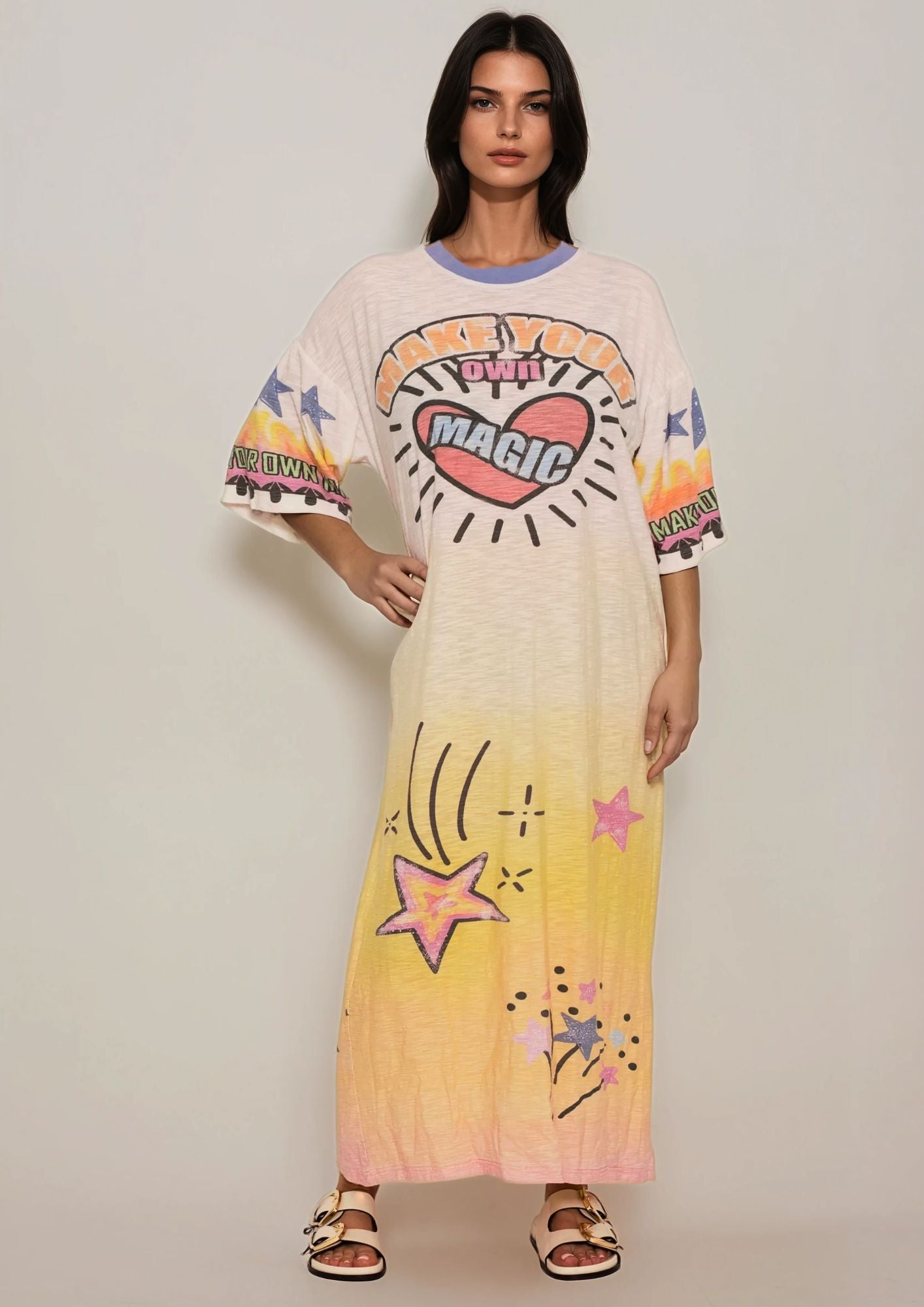 Magical Love Tee-dress yellow pink