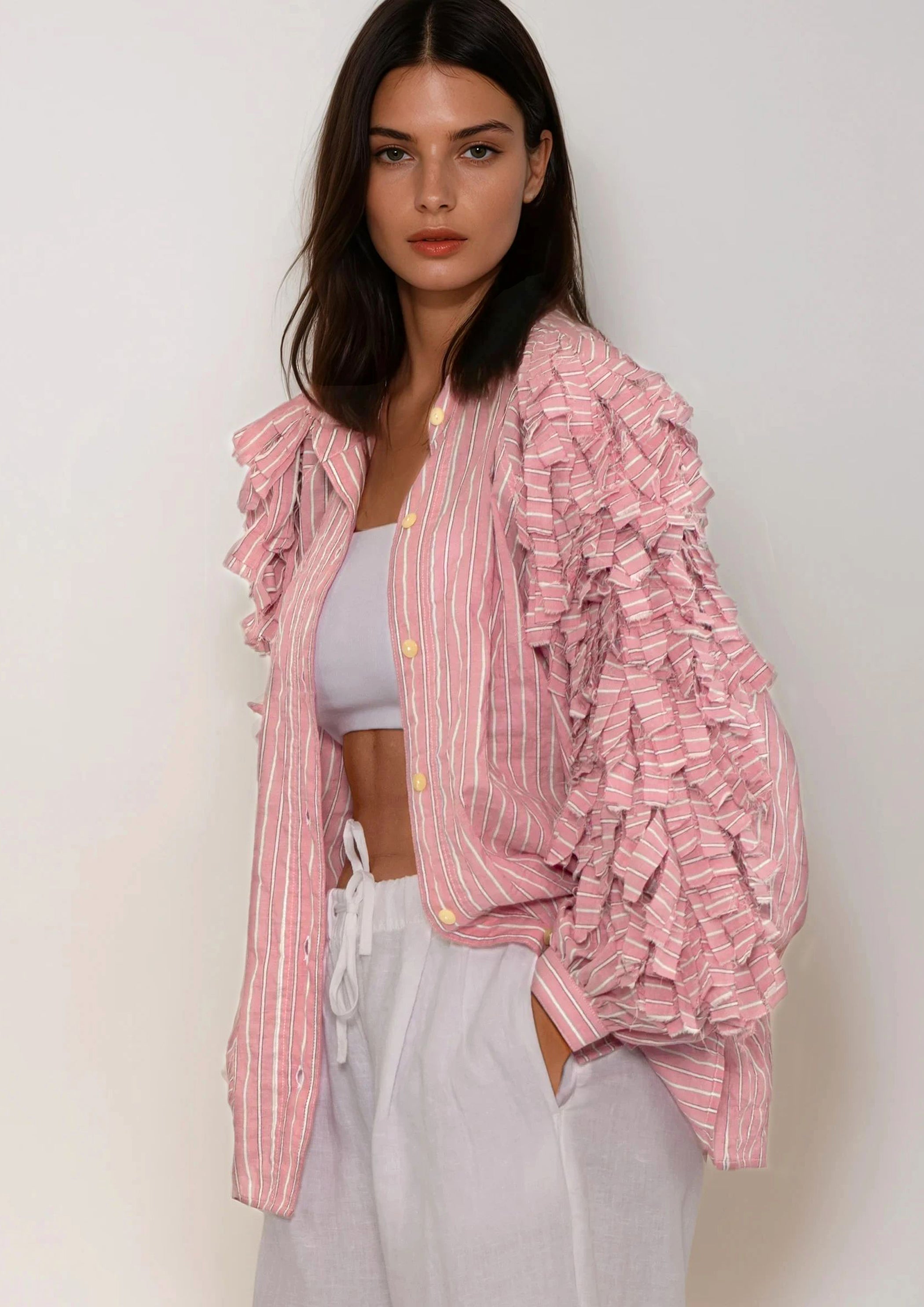 Vogelbluse pink-gestreift