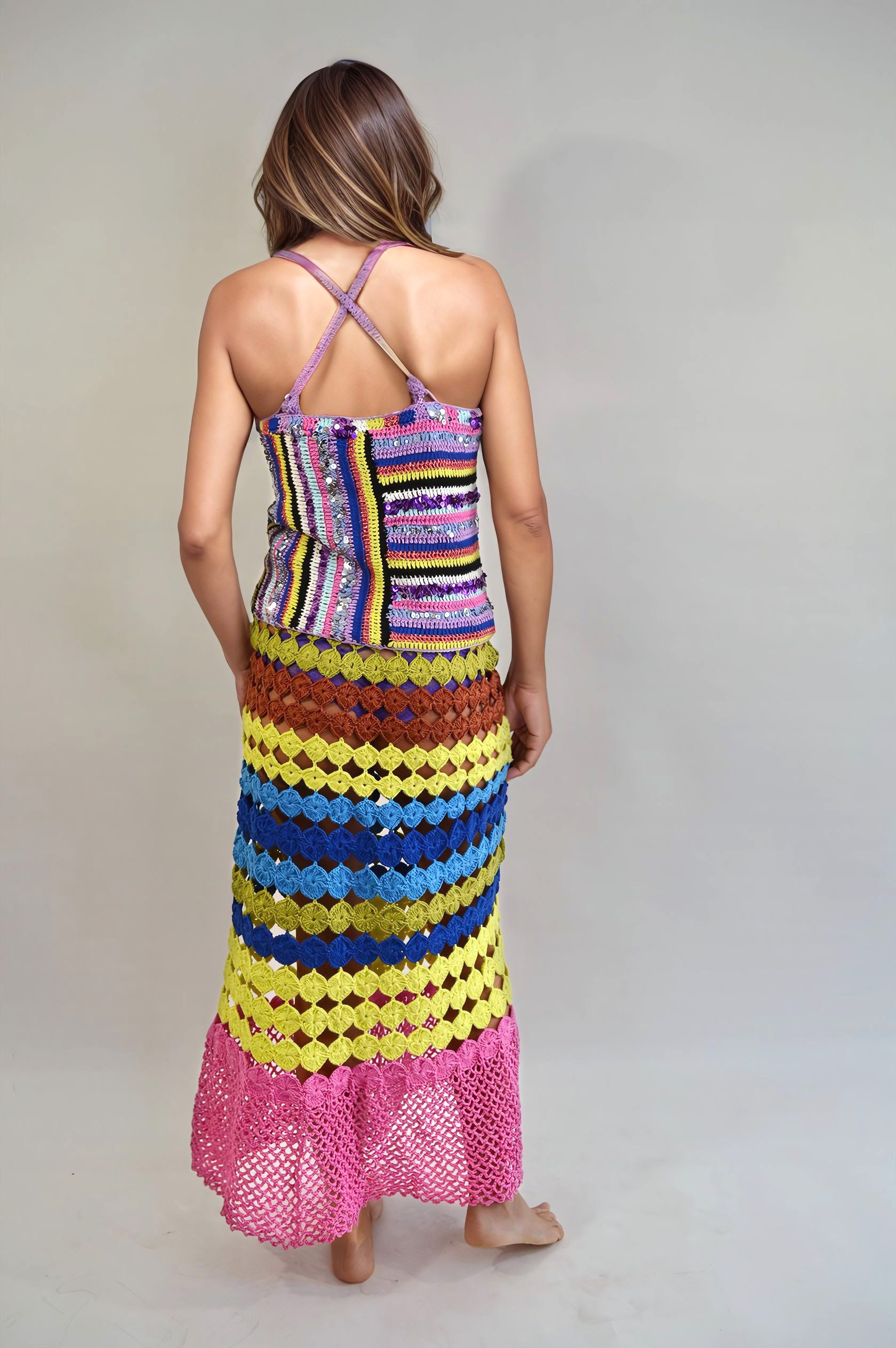 Handmade luxury, luxury crochet, mohair sweater, chunky knit, patchwork knitting, designer knitwear, fashion week, rainbow knitting, dress in joy, Handknitted sweater, colorful knitwear, handmade sweater, Handmade cardigan, Hand crocheted dress, colorful fashion, luxury knitwear, fashion week, woman led business, designers diary , luxury textile