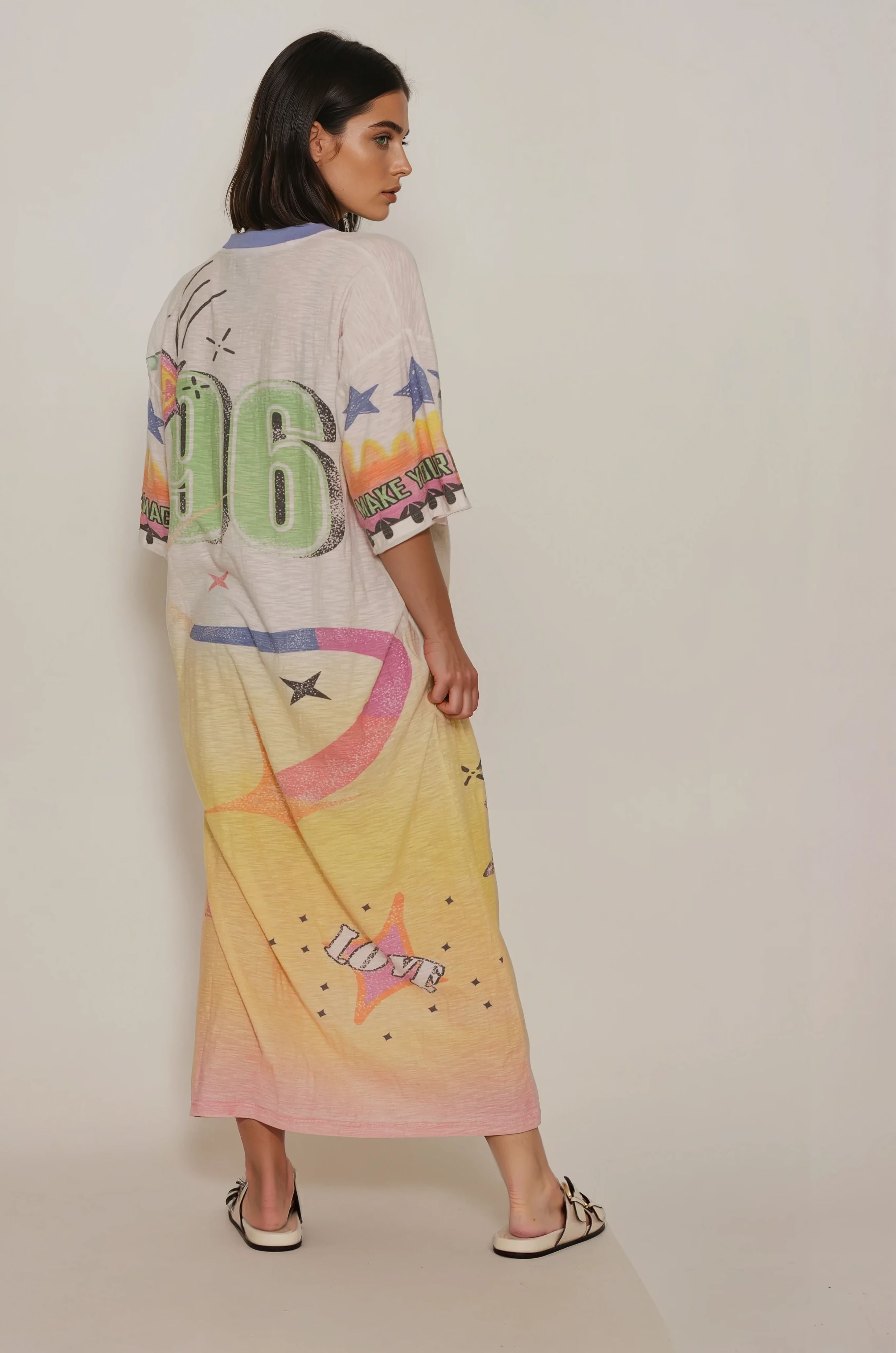 Magical Love Tee-dress yellow pink
