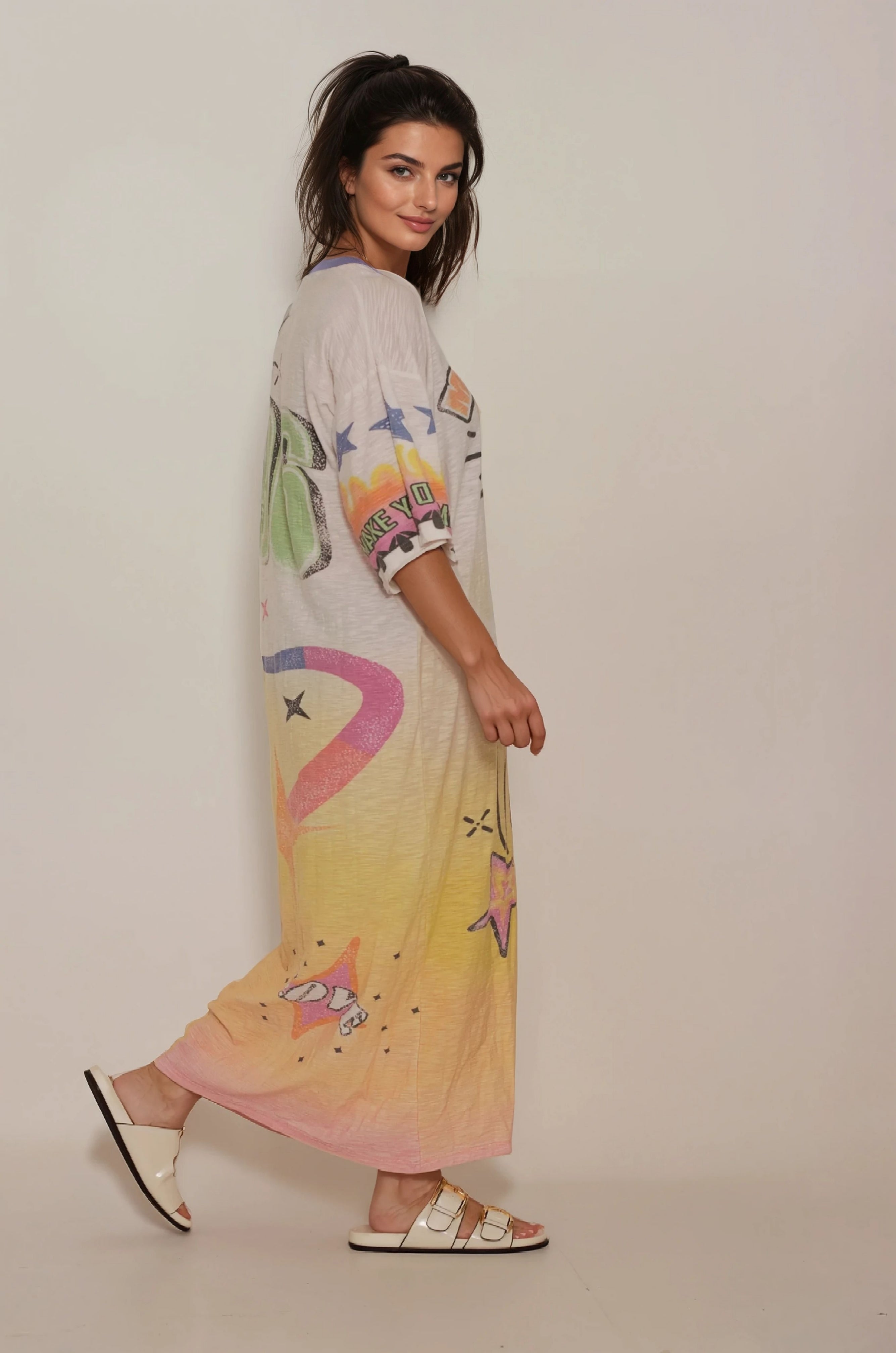 Magical Love Tee-dress yellow pink