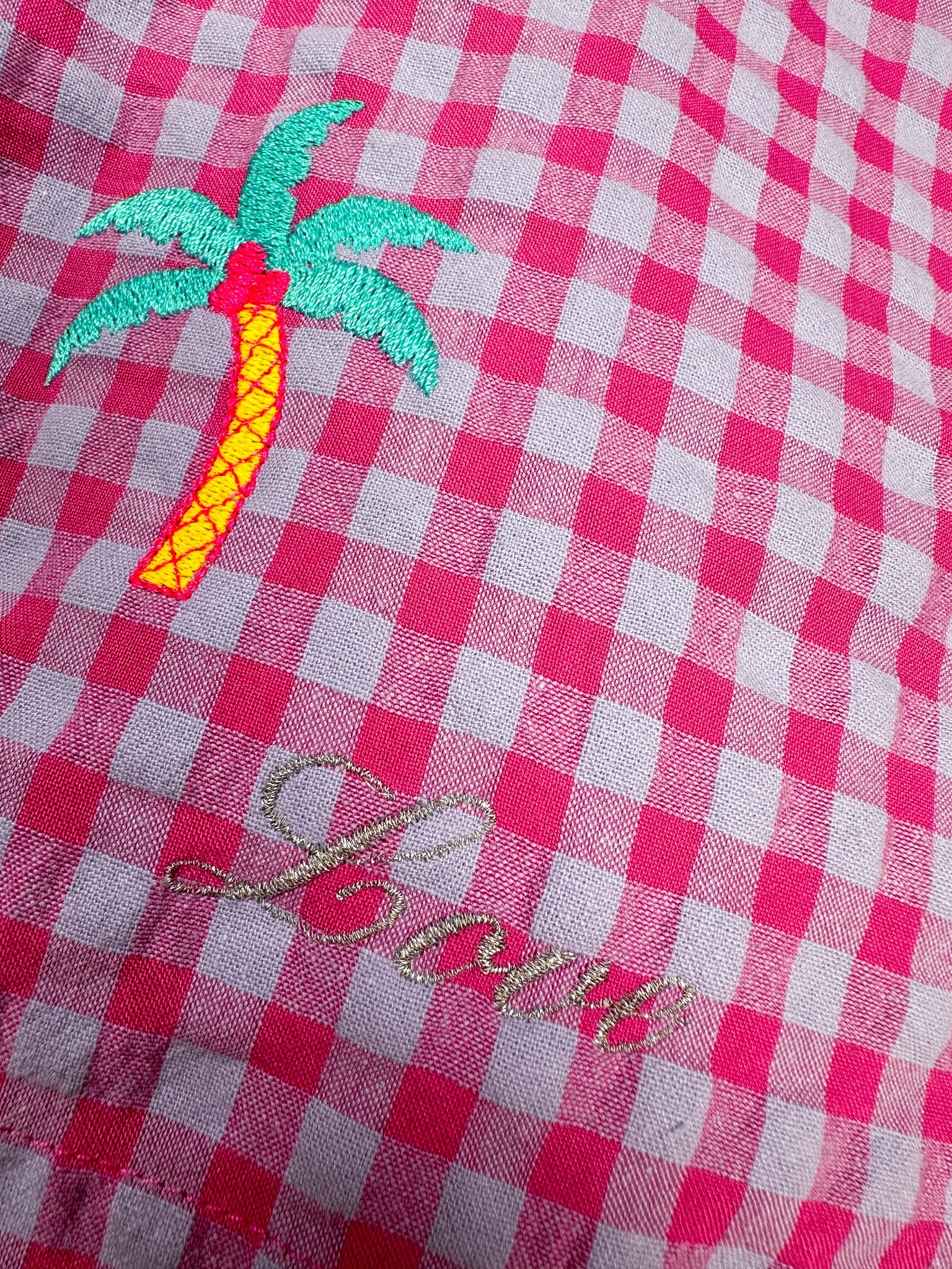 Vichy fabric with love embroidery and palmtree