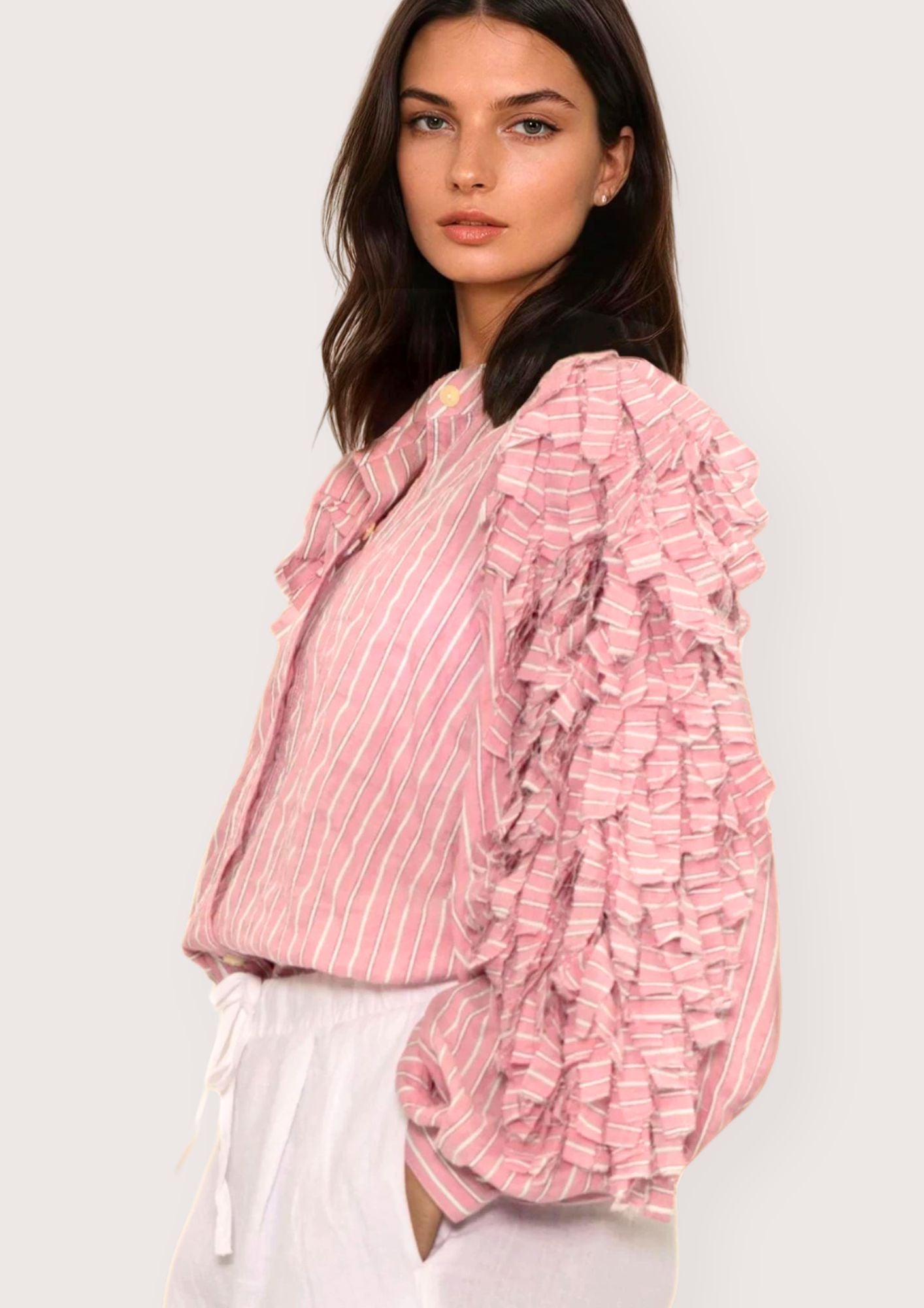 Vogelbluse pink-gestreift