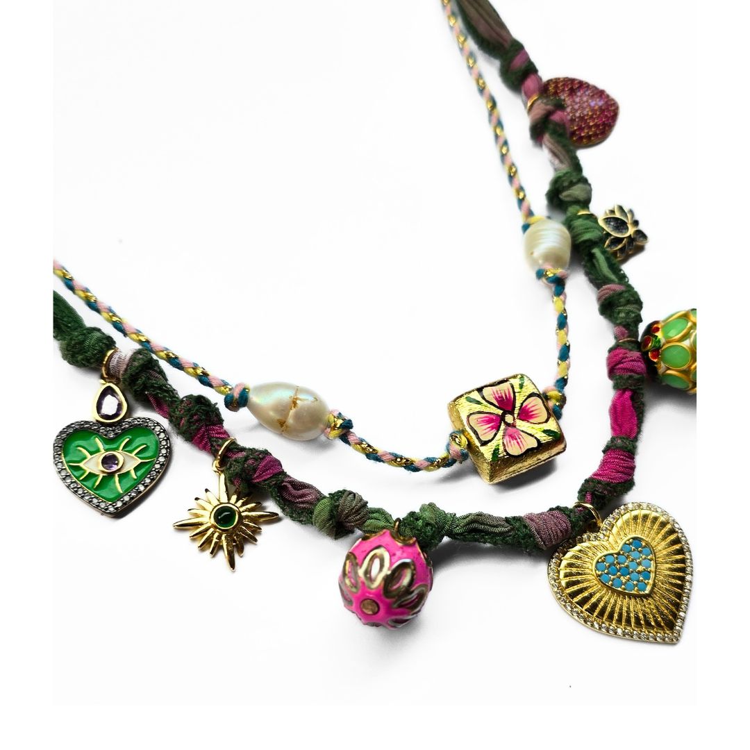 Fita amuleto triplo Amor verde rosa