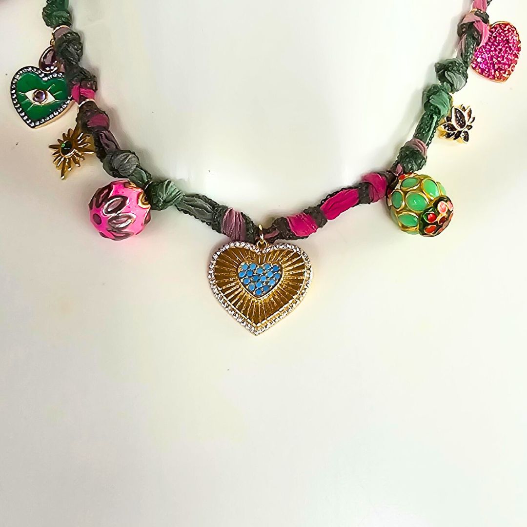 Fita amuleto triplo Amor verde rosa