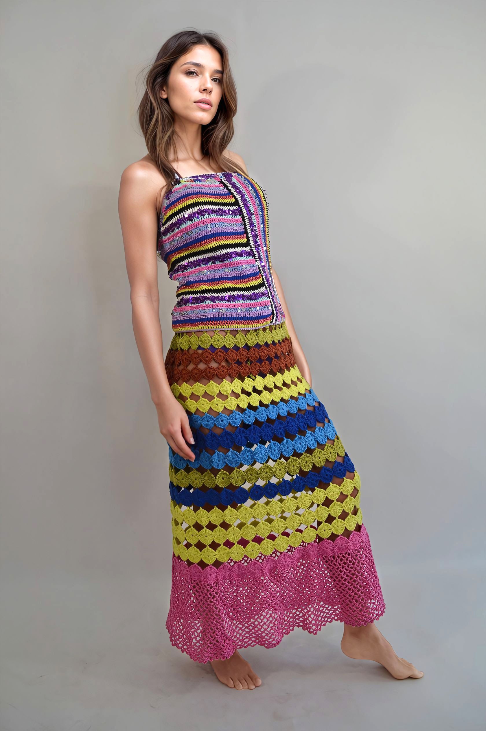 Handmade luxury, luxury crochet, mohair sweater, chunky knit, patchwork knitting, designer knitwear, fashion week, rainbow knitting, dress in joy, Handknitted sweater, colorful knitwear, handmade sweater, Handmade cardigan, Hand crocheted dress, colorful fashion, luxury knitwear, fashion week, woman led business, designers diary , luxury textile