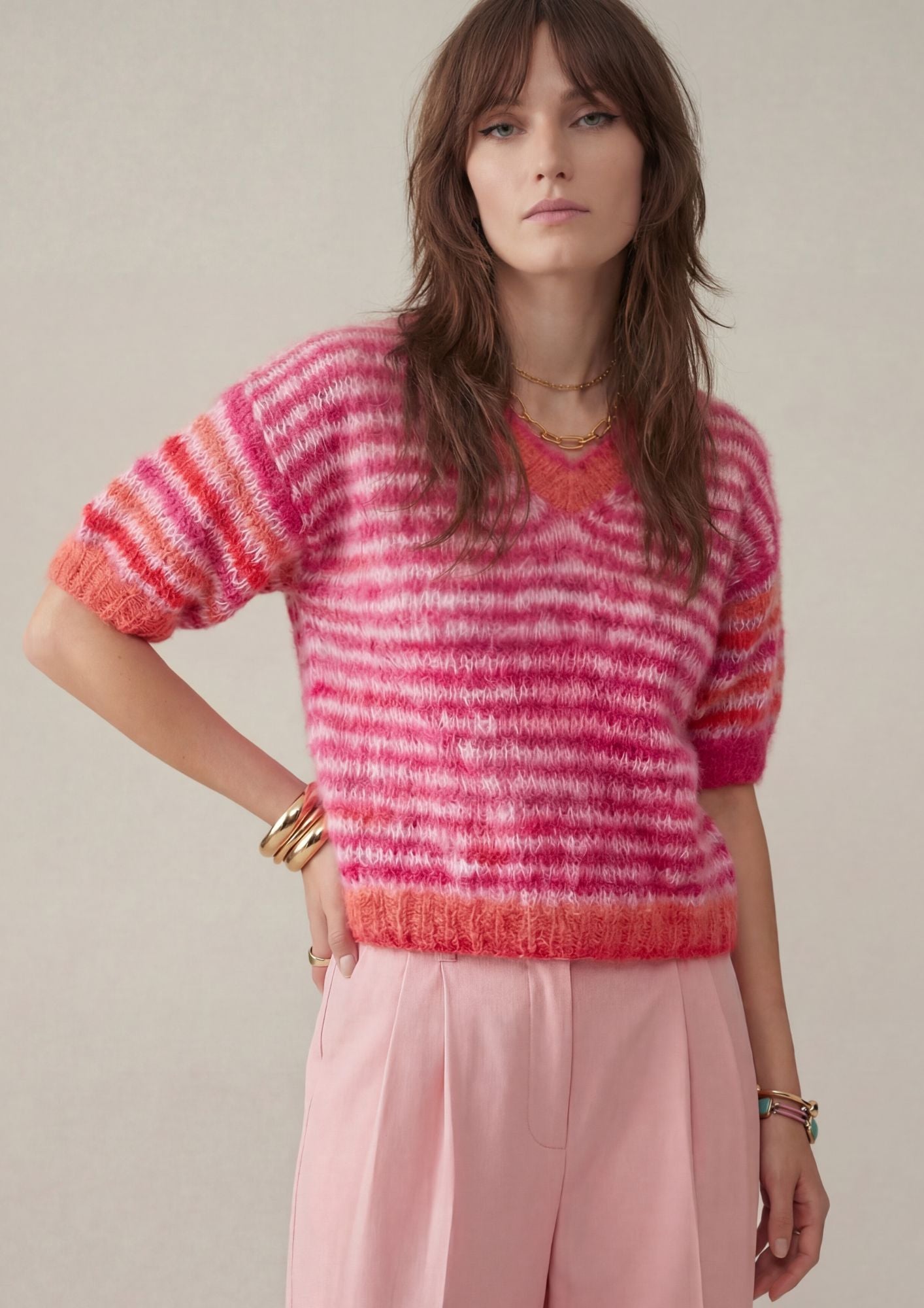Chantal stripe sweater Rose Flame