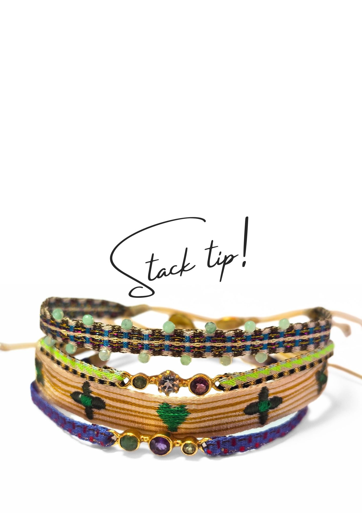 Bracelet tissé Guanabana 3 pierres noir or