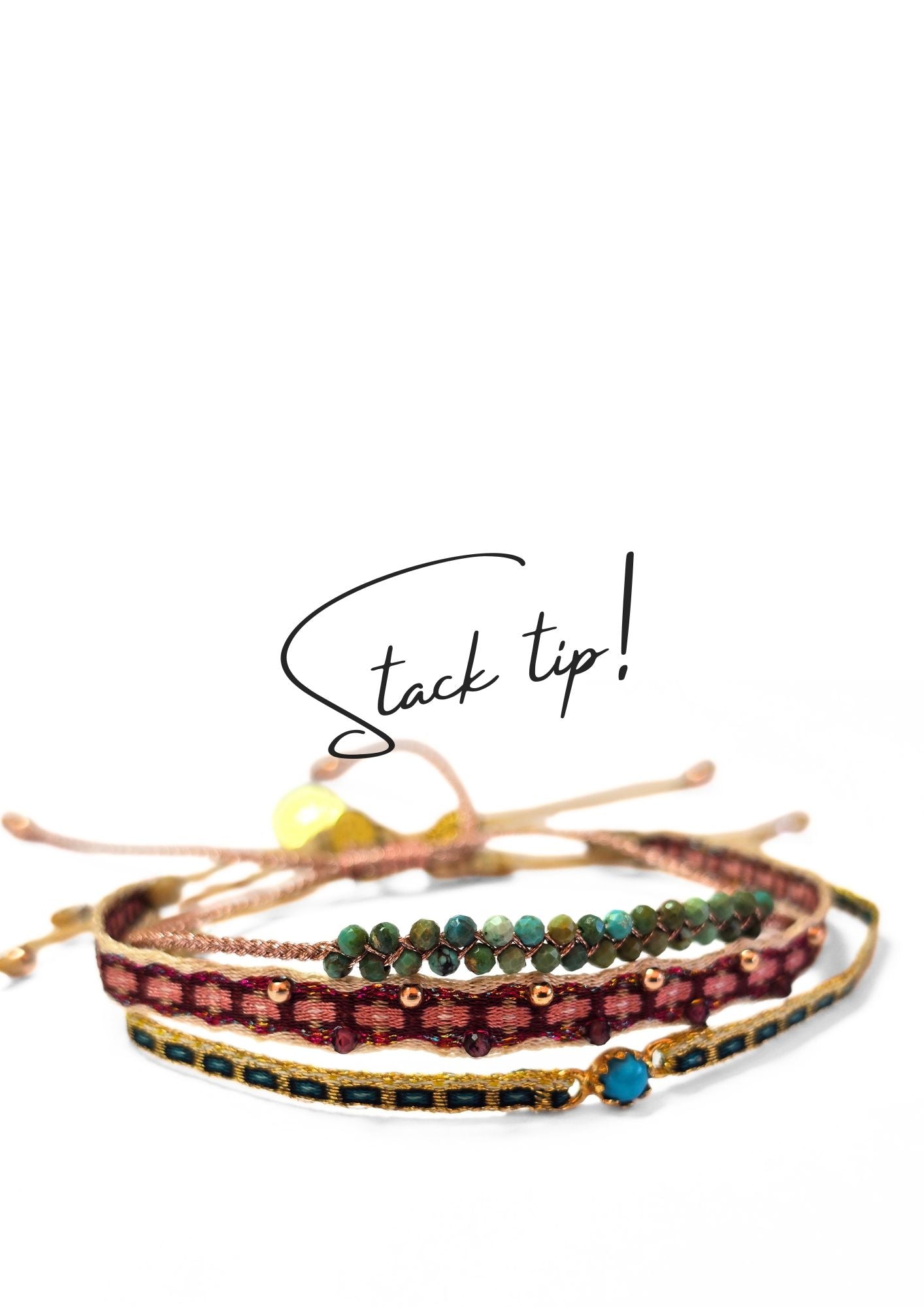 Bracelet tissé Guanabana 3 pierres noir or