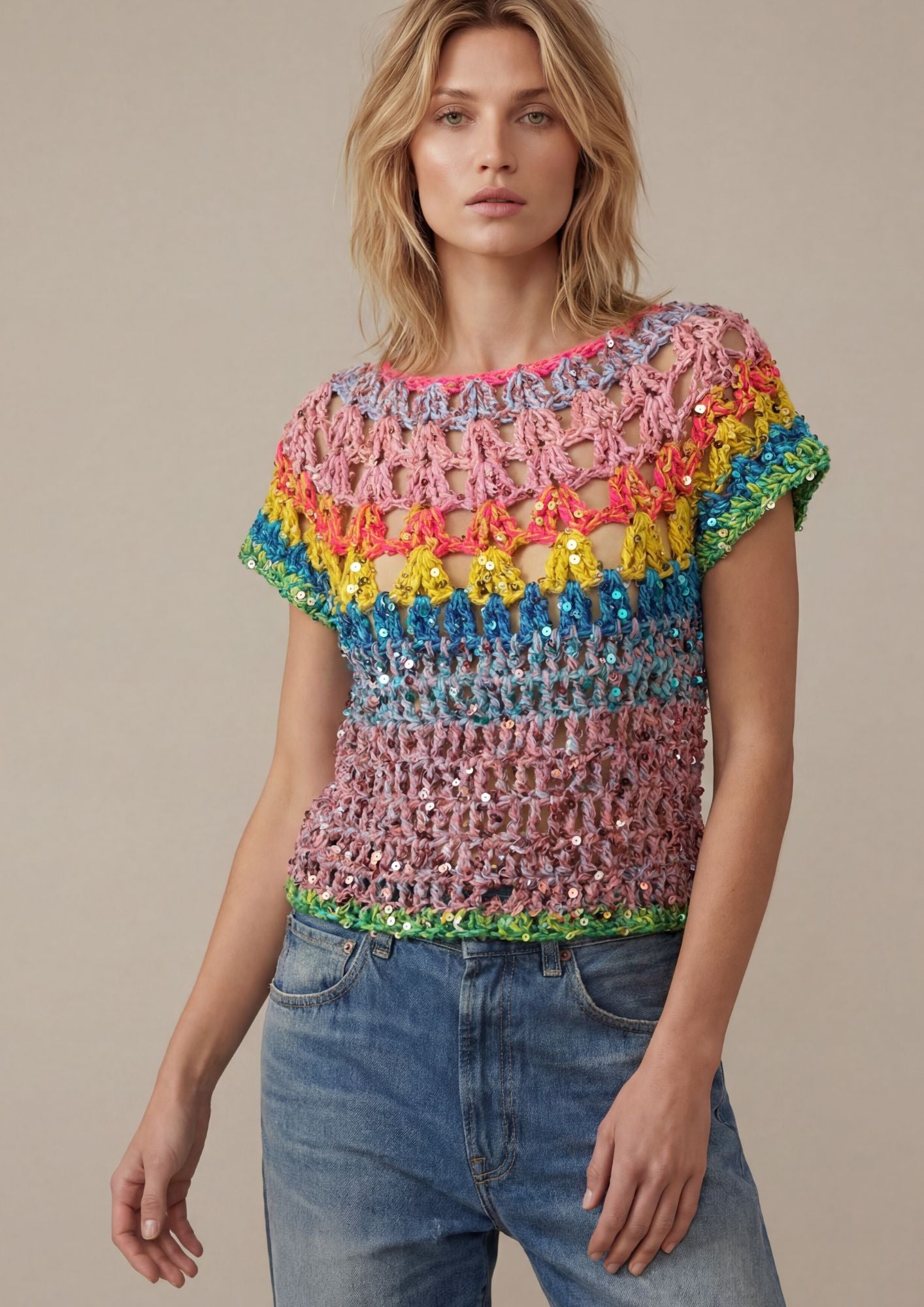 Top de crochê Mika rainbow