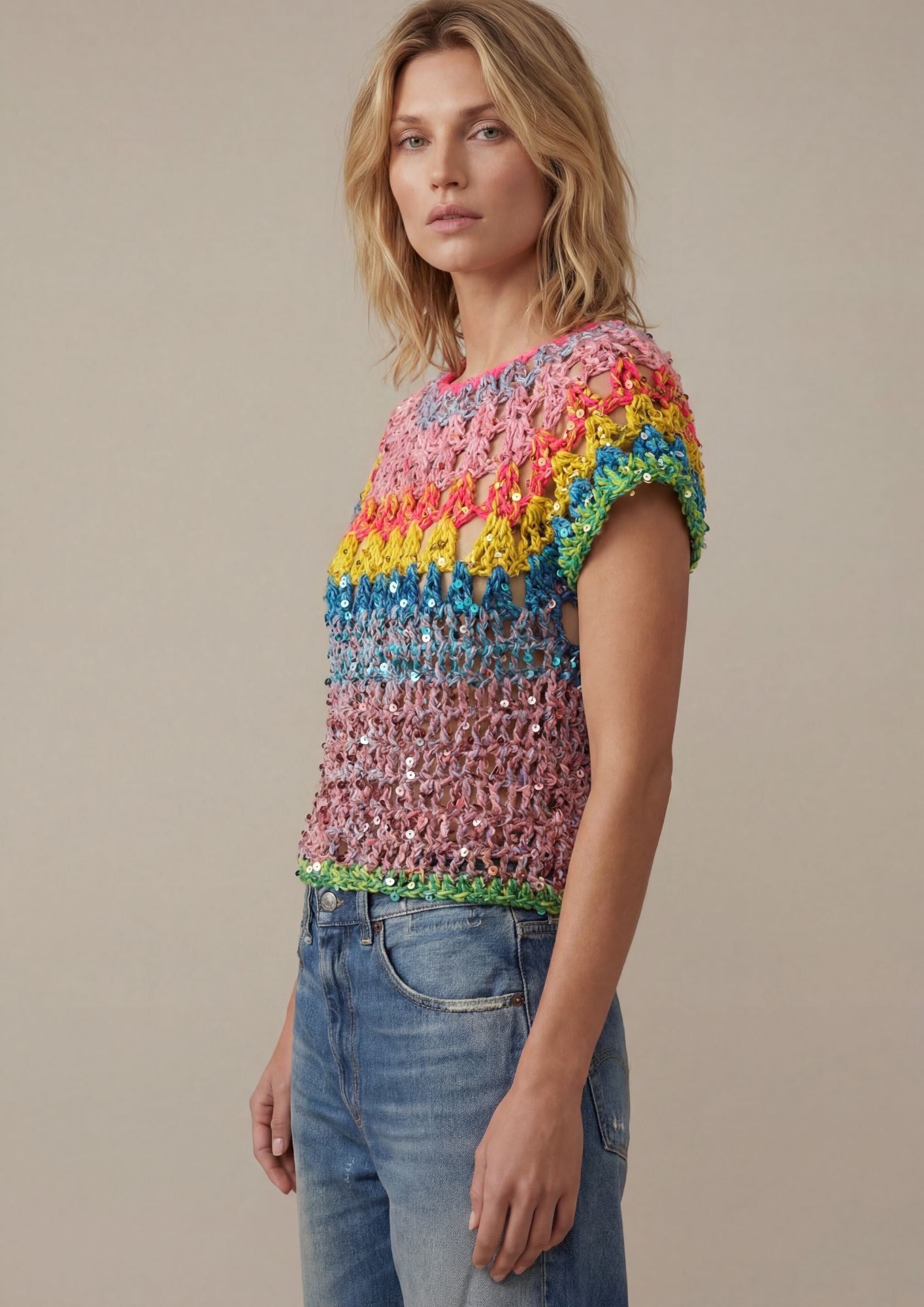 Haut Mika en crochet rainbow