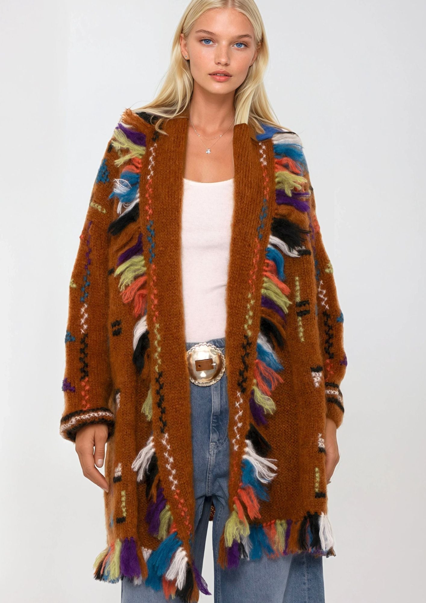 Rider Cross-Stitch-Cardigan braun mehrfarbig Vorbestellung