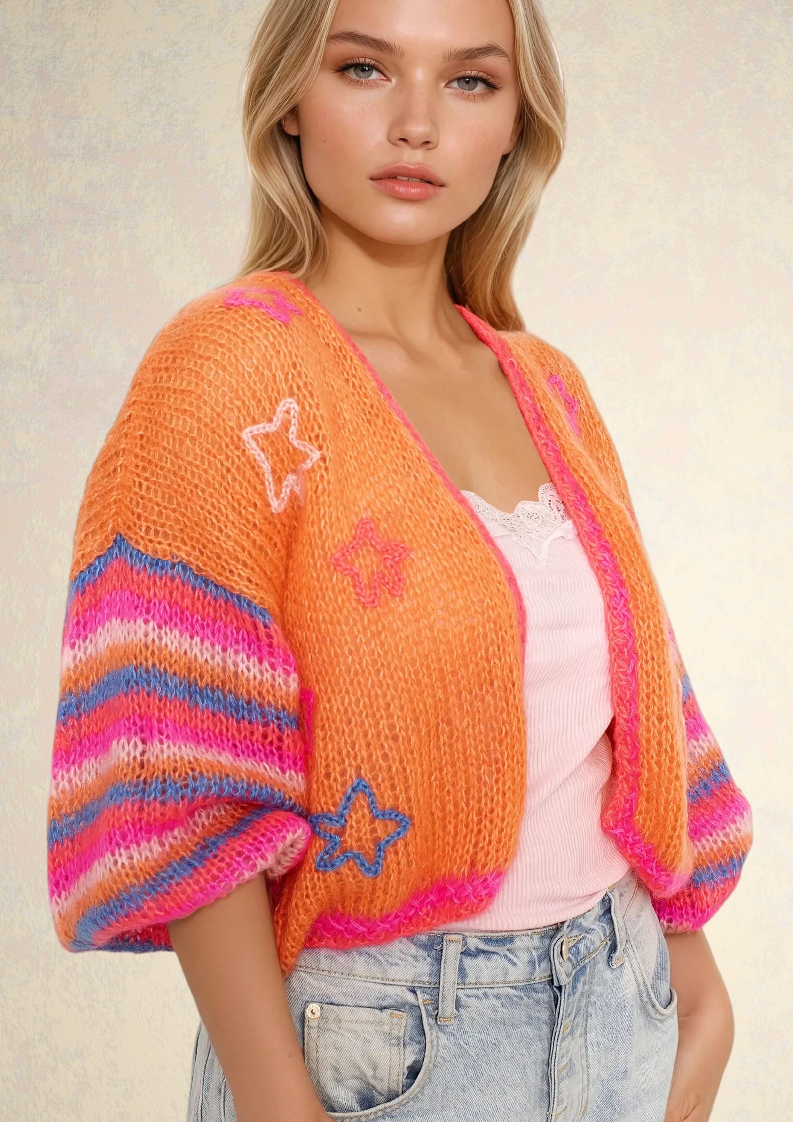 Cardigan stelle e strisce arancione