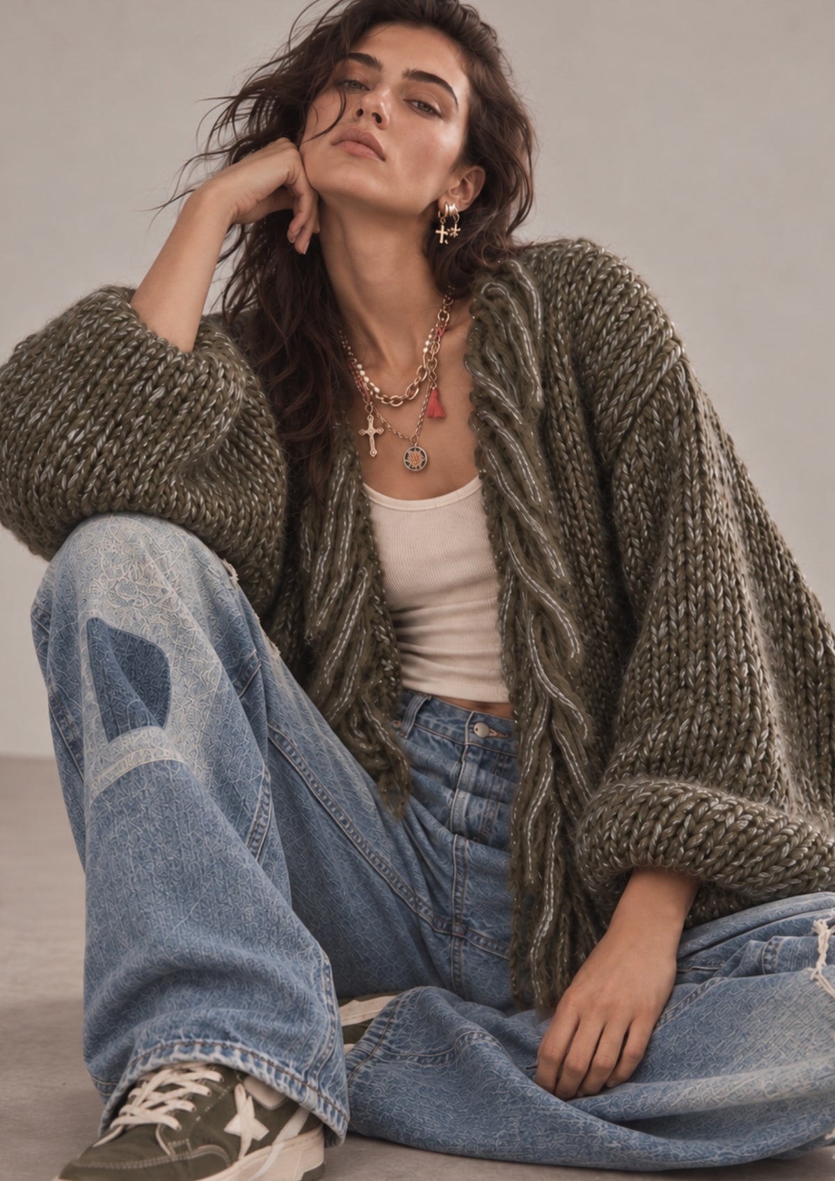 Flecco cardigan Moss Smoke