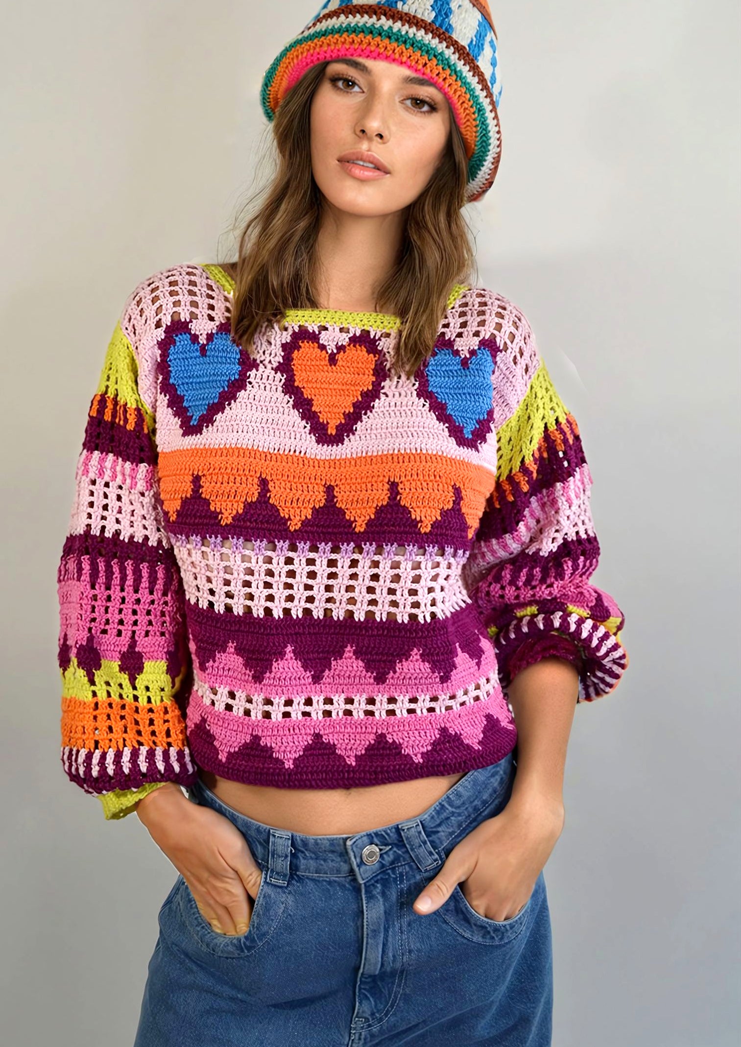 Hand knitted sweater, colourful knitwear, handmade sweater, Handmade cardigan, Hand knitted cardigan, Hand crocheted dress, colourful fashion, luxury knitwear