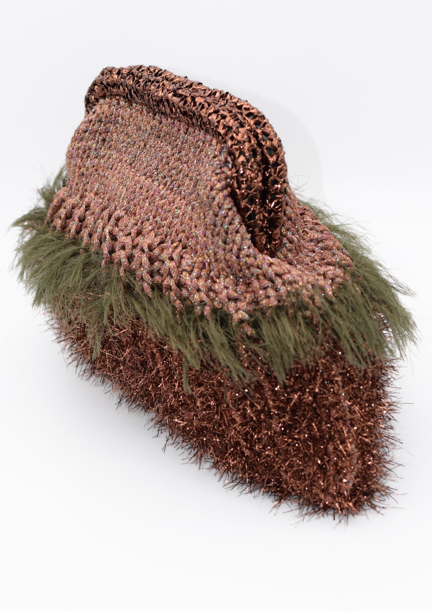 handcrocheted_brown_metallic_and_feather_clutch