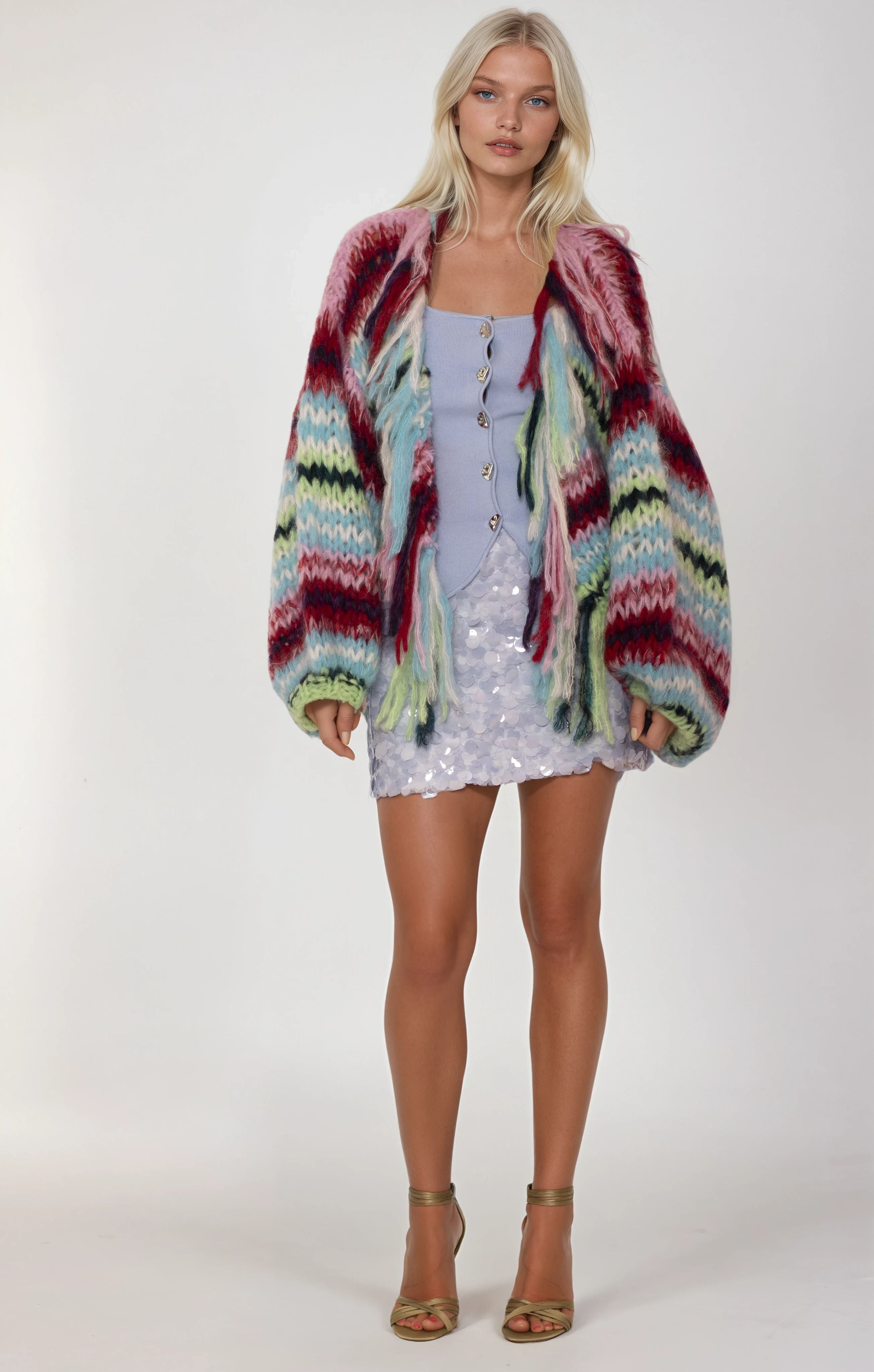 Stevie cardigan Cherry with mint preorder