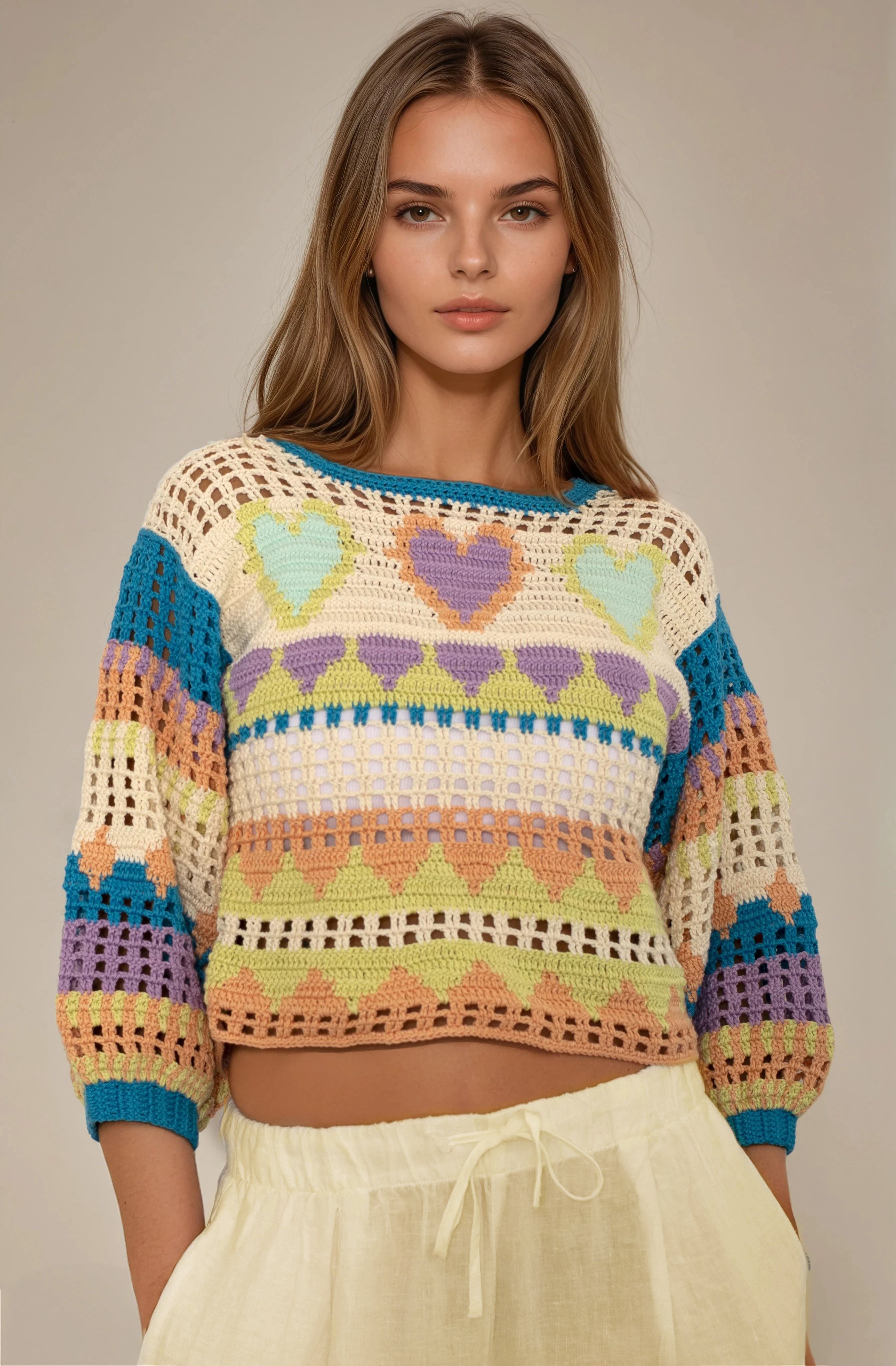 Trio of Love sweater pastel