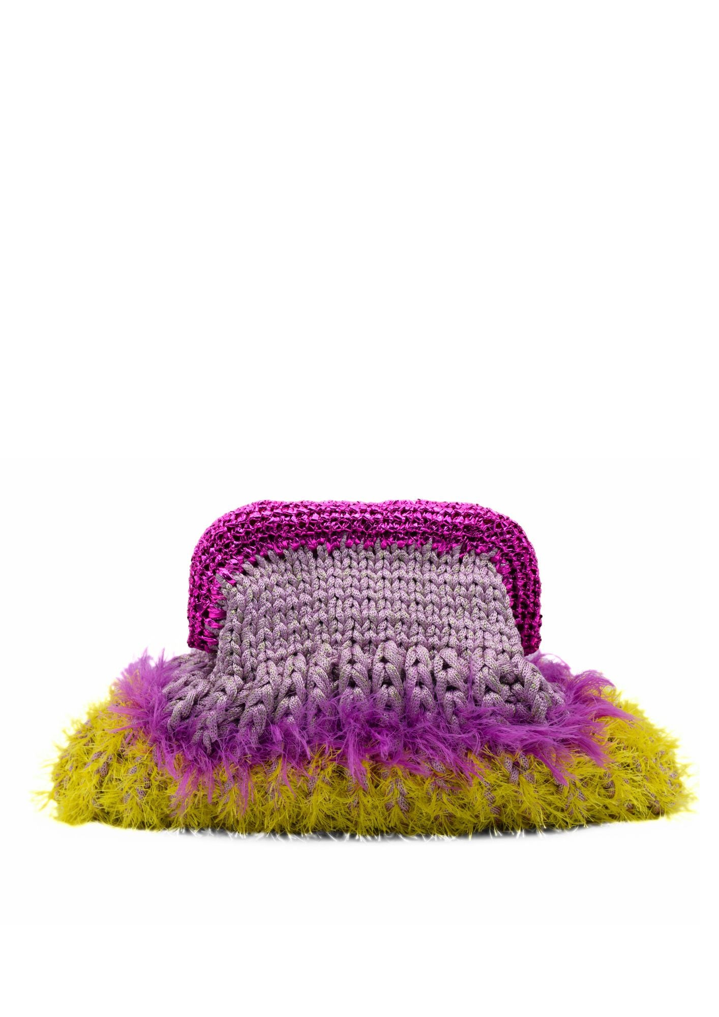 Nadia dafri feathered clutch yellow pink