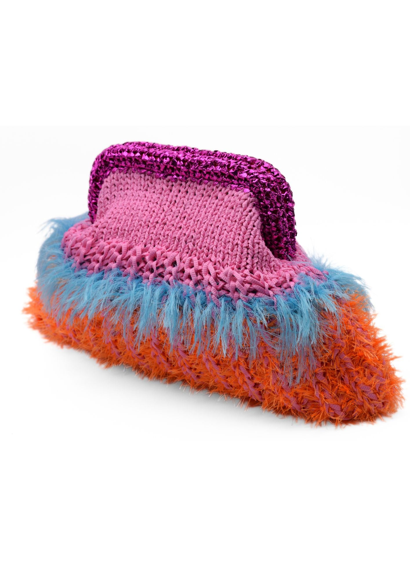 Nadia dafri bag orange pink blue feathers sideview