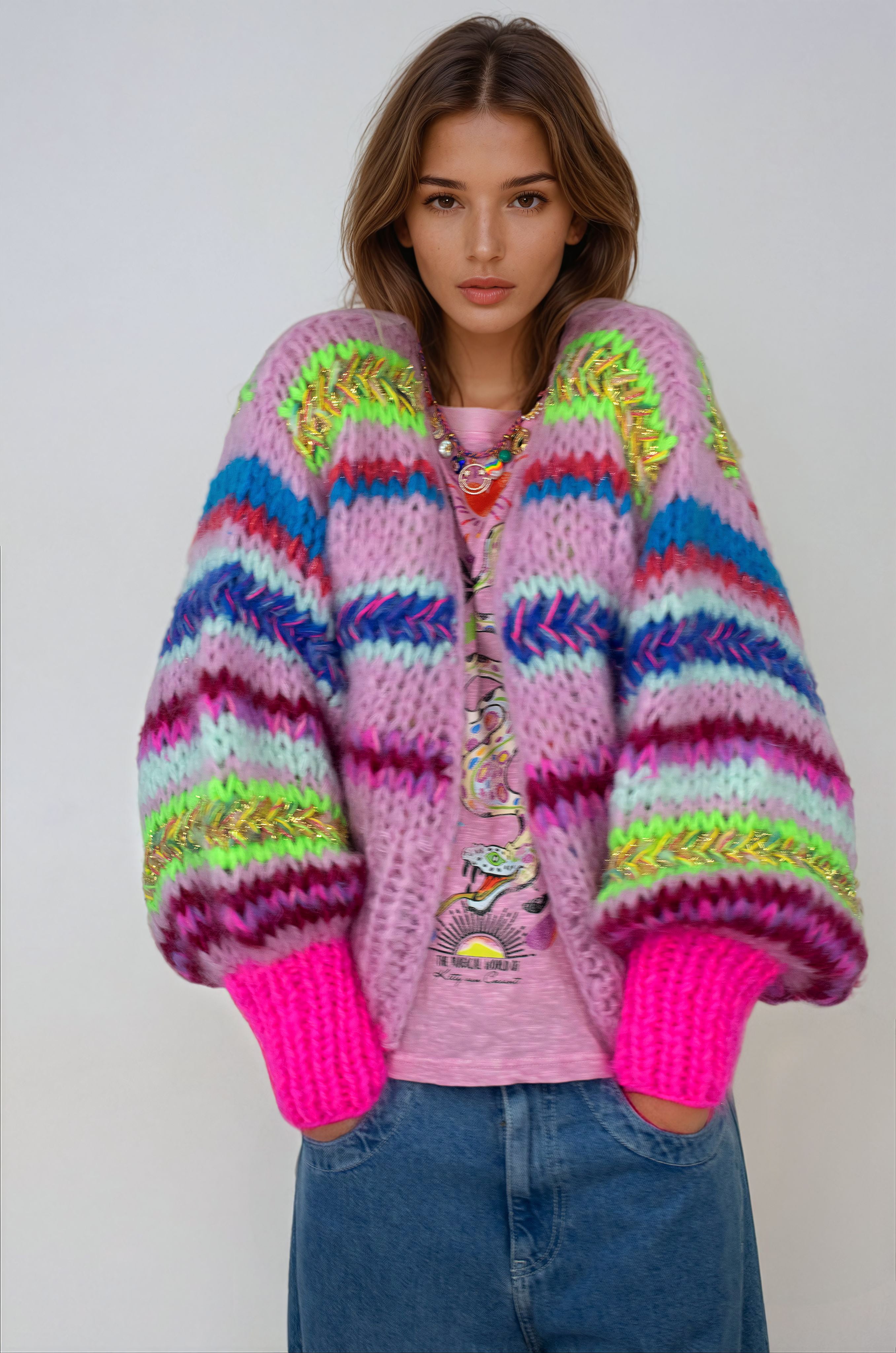 handknitted pink highen cardigan