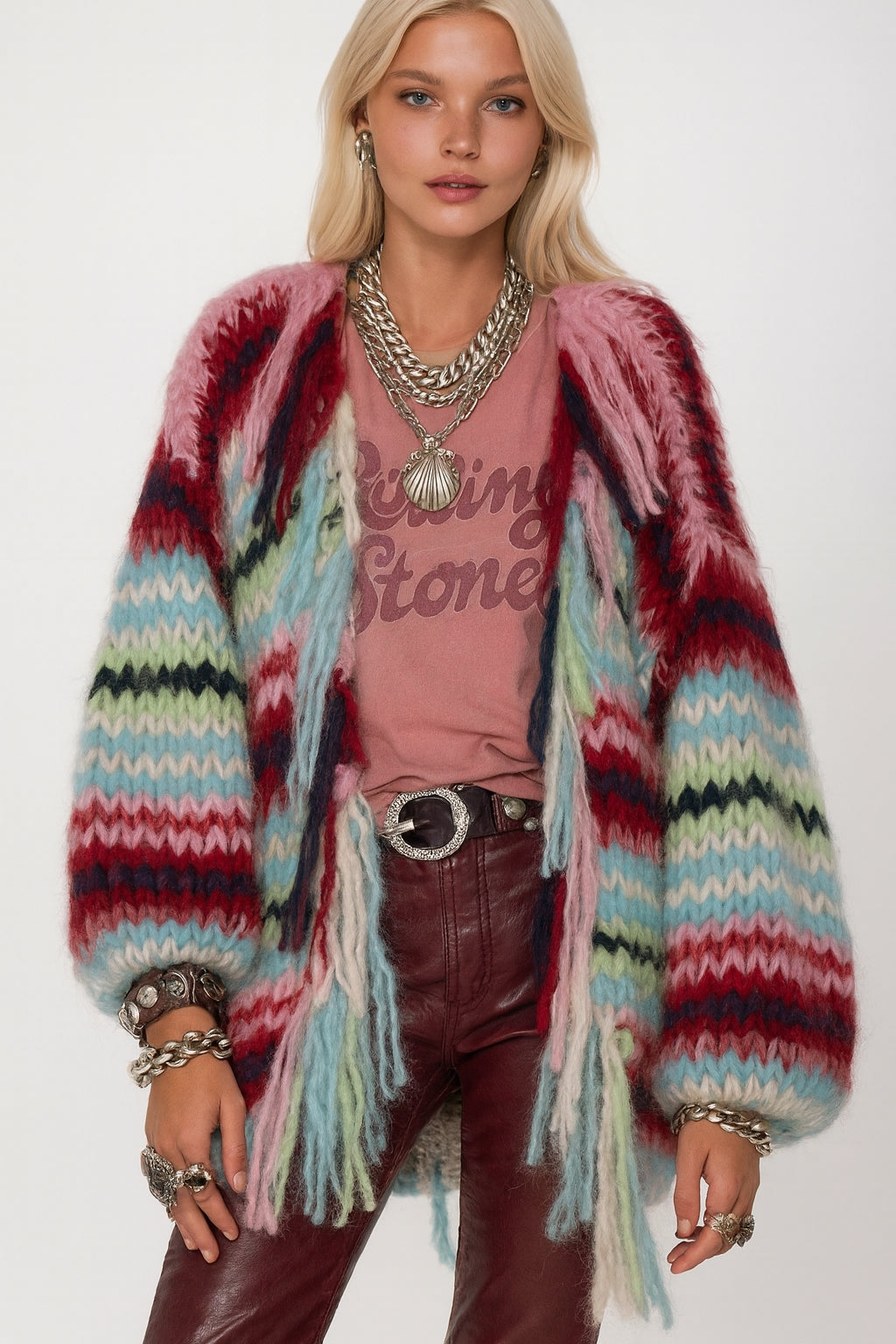 Stevie cardigan Cherry with mint preorder