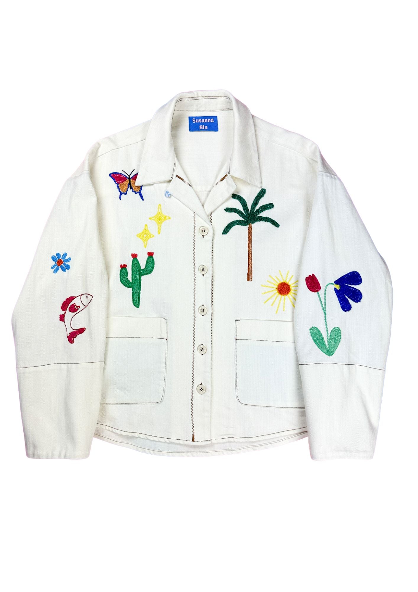 White jacket flat with embroideries
