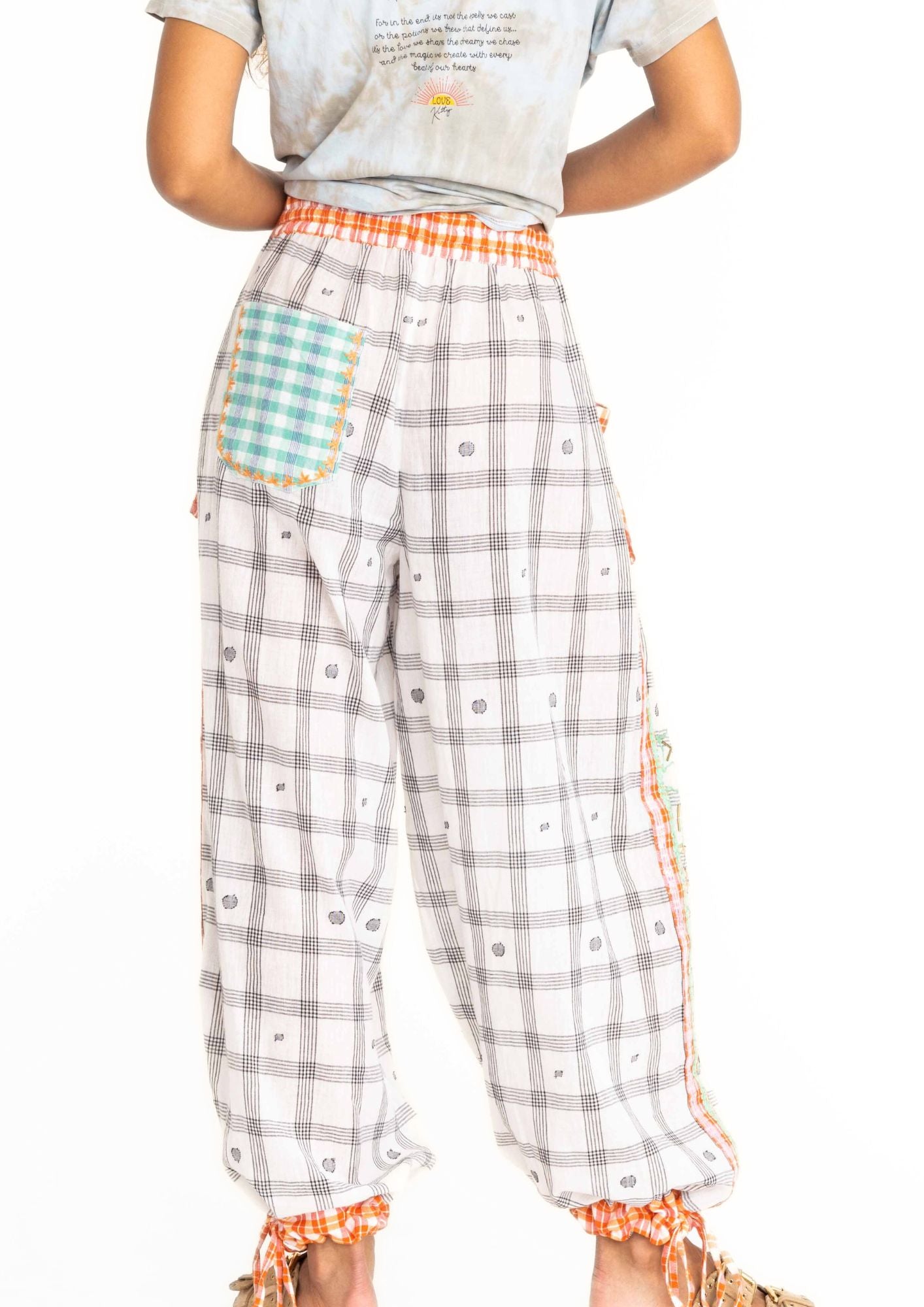 white black gauze check pants