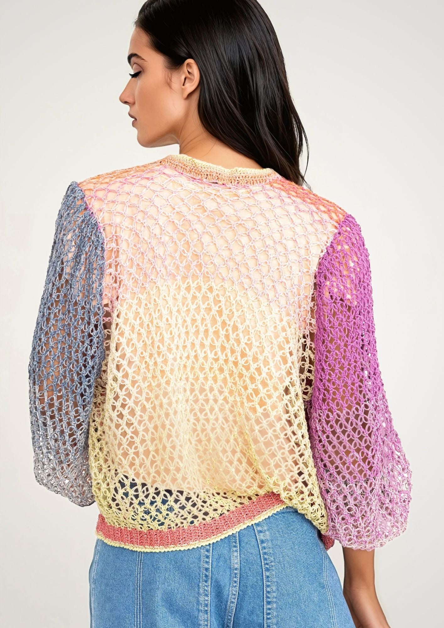 Handcrochet mesh colorful summerjacket back