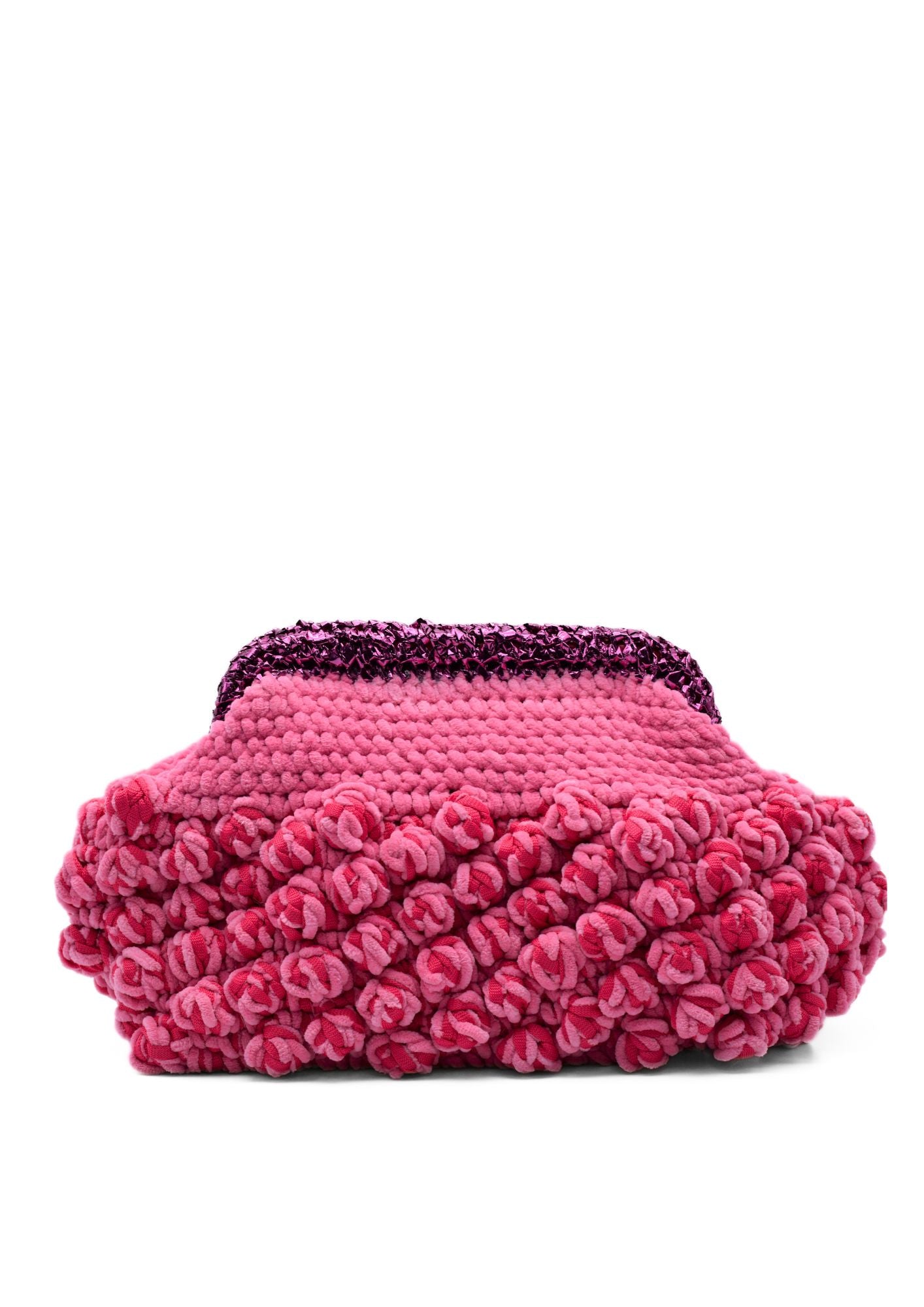 bobble crochet bag in pink velvet